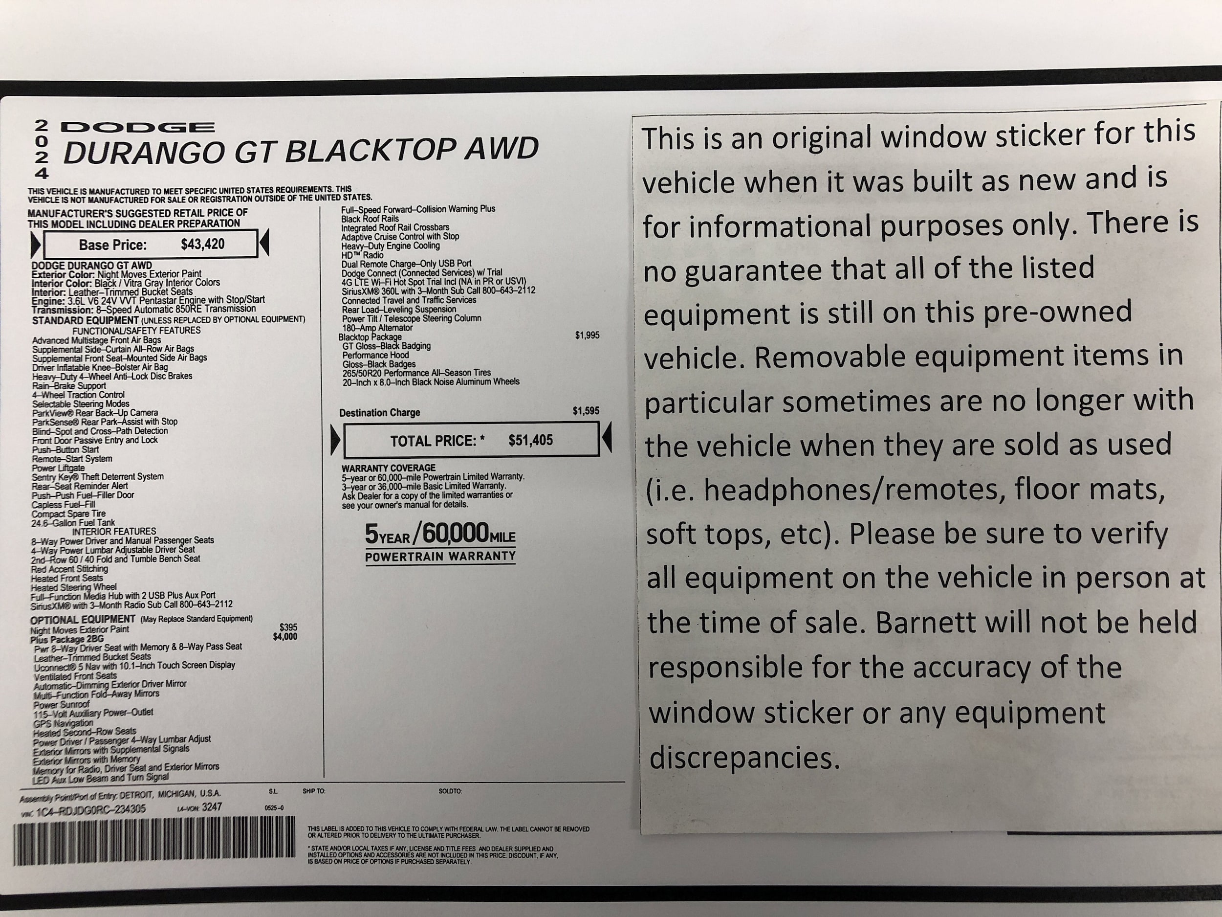 Used 2024 Dodge Durango GT with VIN 1C4RDJDG0RC234305 for sale in White Bear Lake, Minnesota