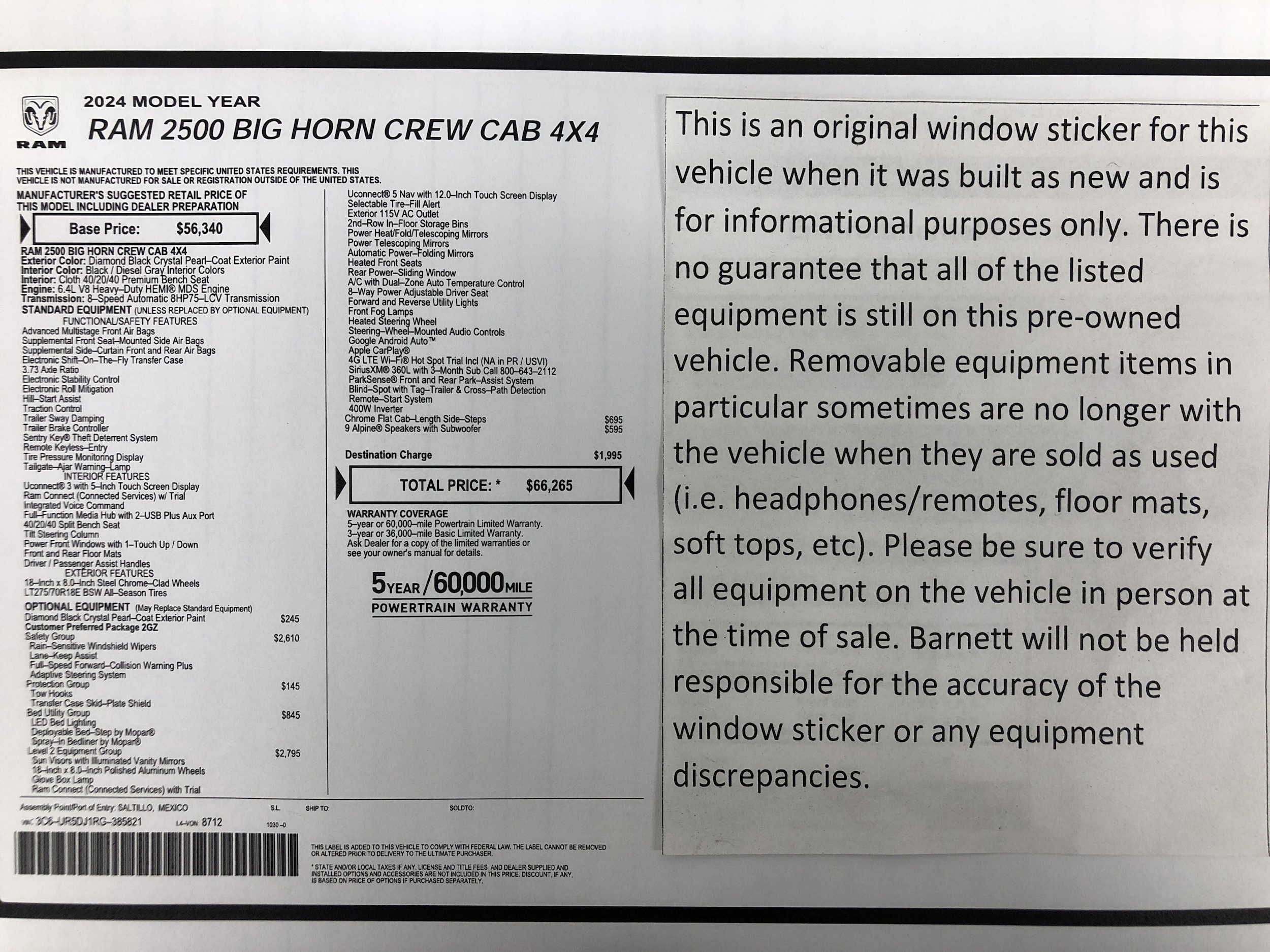 Used 2024 RAM Ram 2500 Pickup Big Horn with VIN 3C6UR5DJ1RG385821 for sale in White Bear Lake, Minnesota