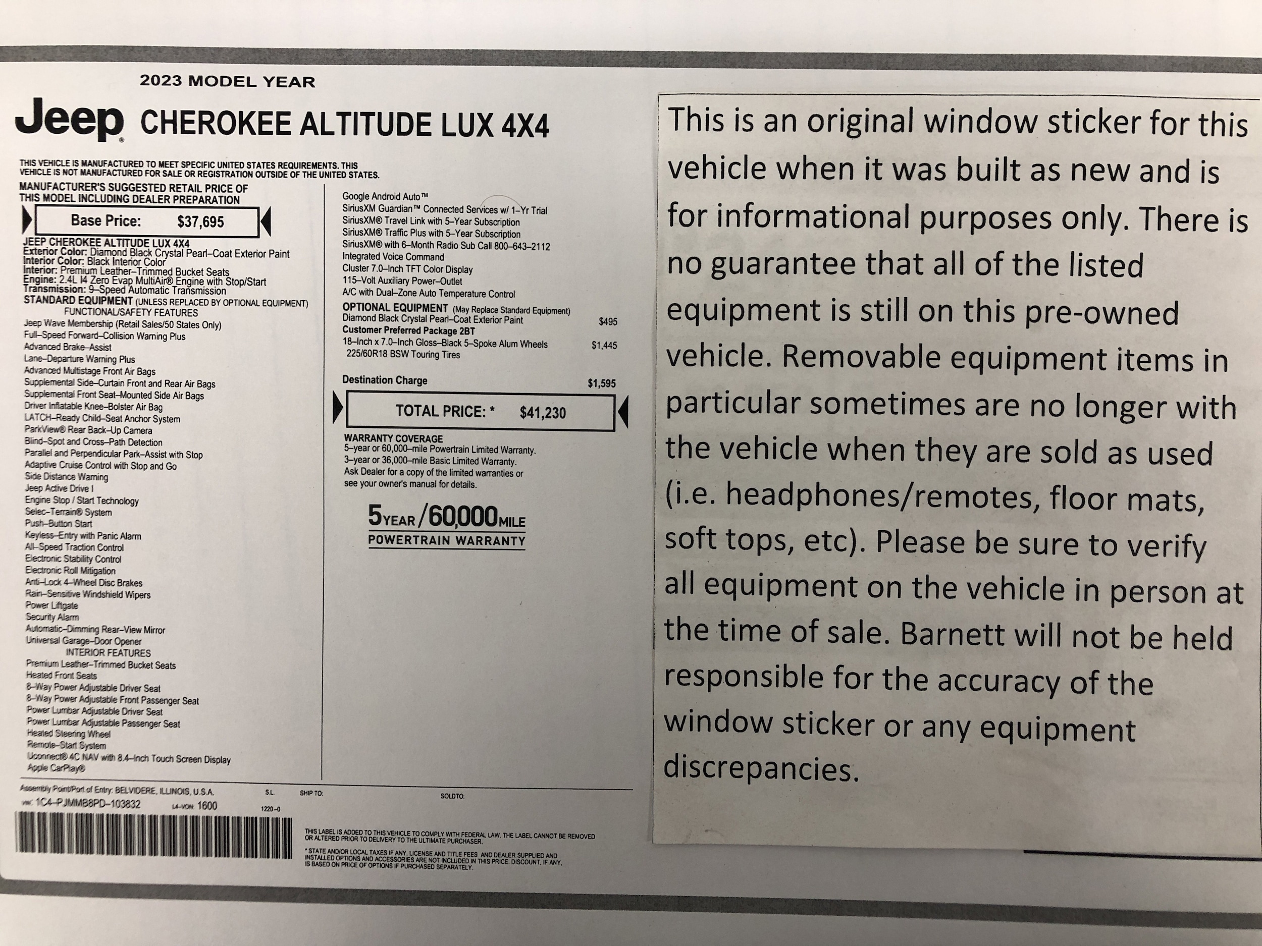 Used 2023 Jeep Cherokee Altitude Lux with VIN 1C4PJMMB8PD103832 for sale in White Bear Lake, Minnesota