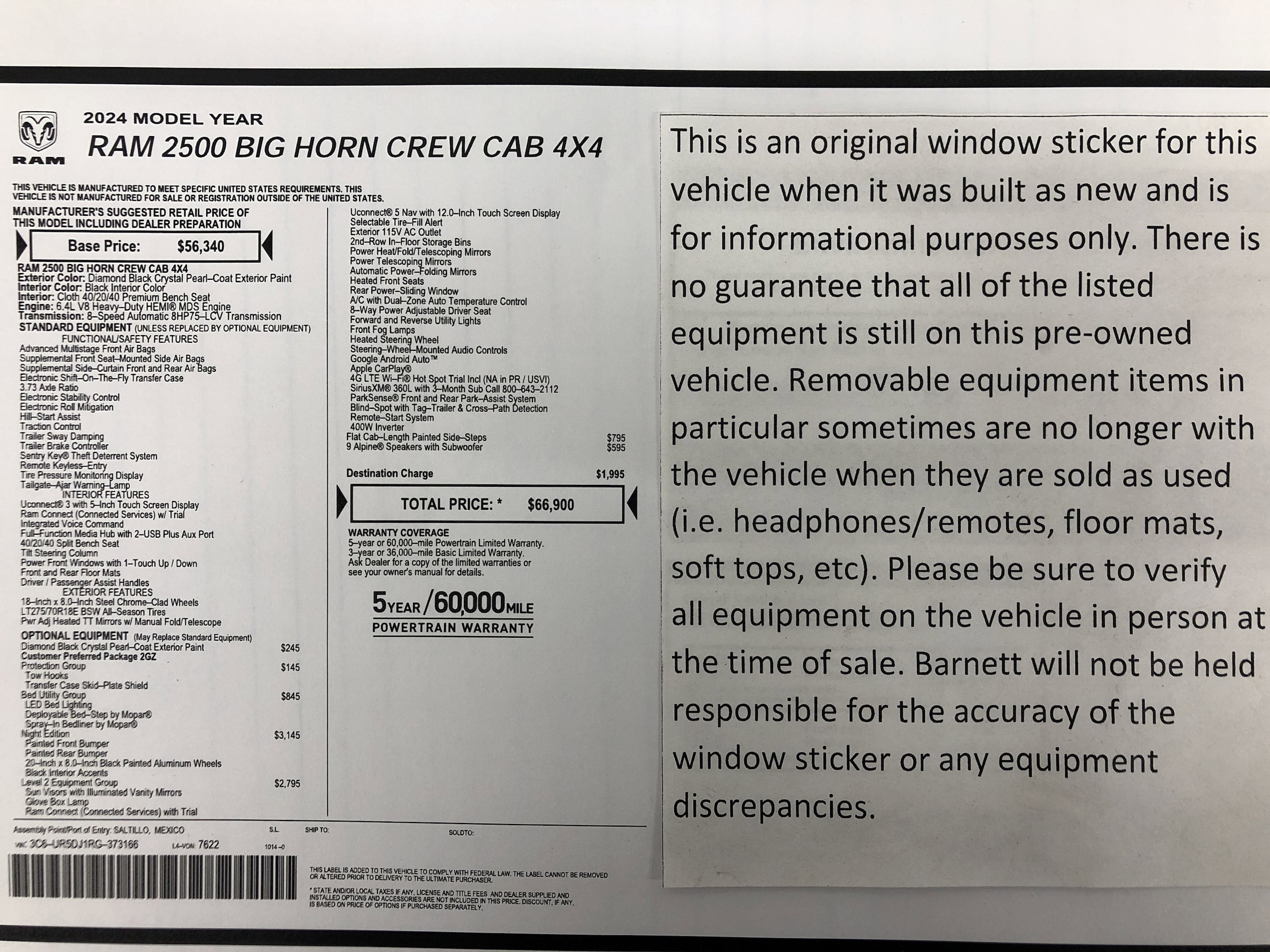 Used 2024 RAM Ram 2500 Pickup Big Horn with VIN 3C6UR5DJ1RG373166 for sale in White Bear Lake, Minnesota