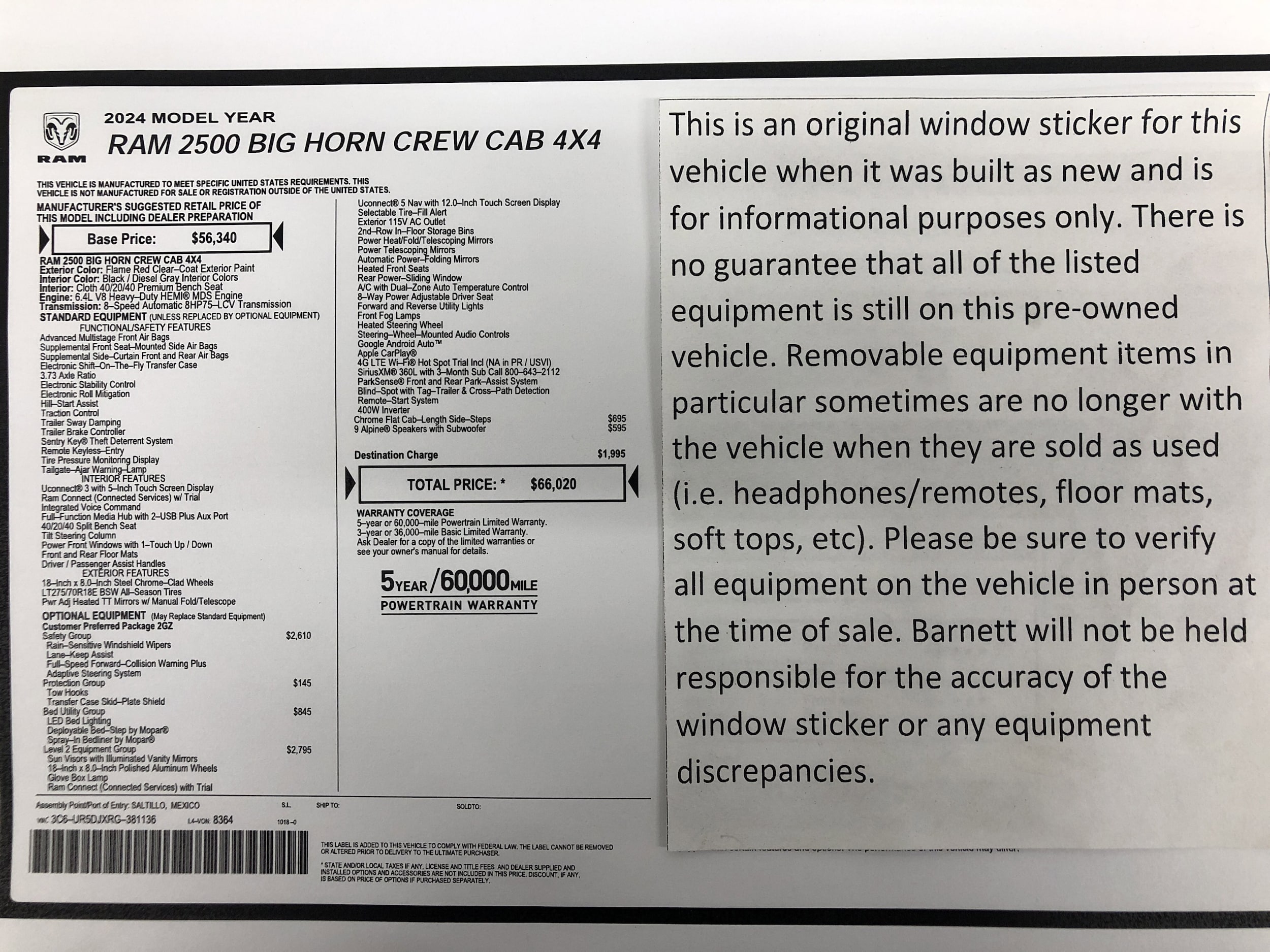 Certified 2024 RAM Ram 2500 Pickup Big Horn with VIN 3C6UR5DJXRG381136 for sale in White Bear Lake, Minnesota