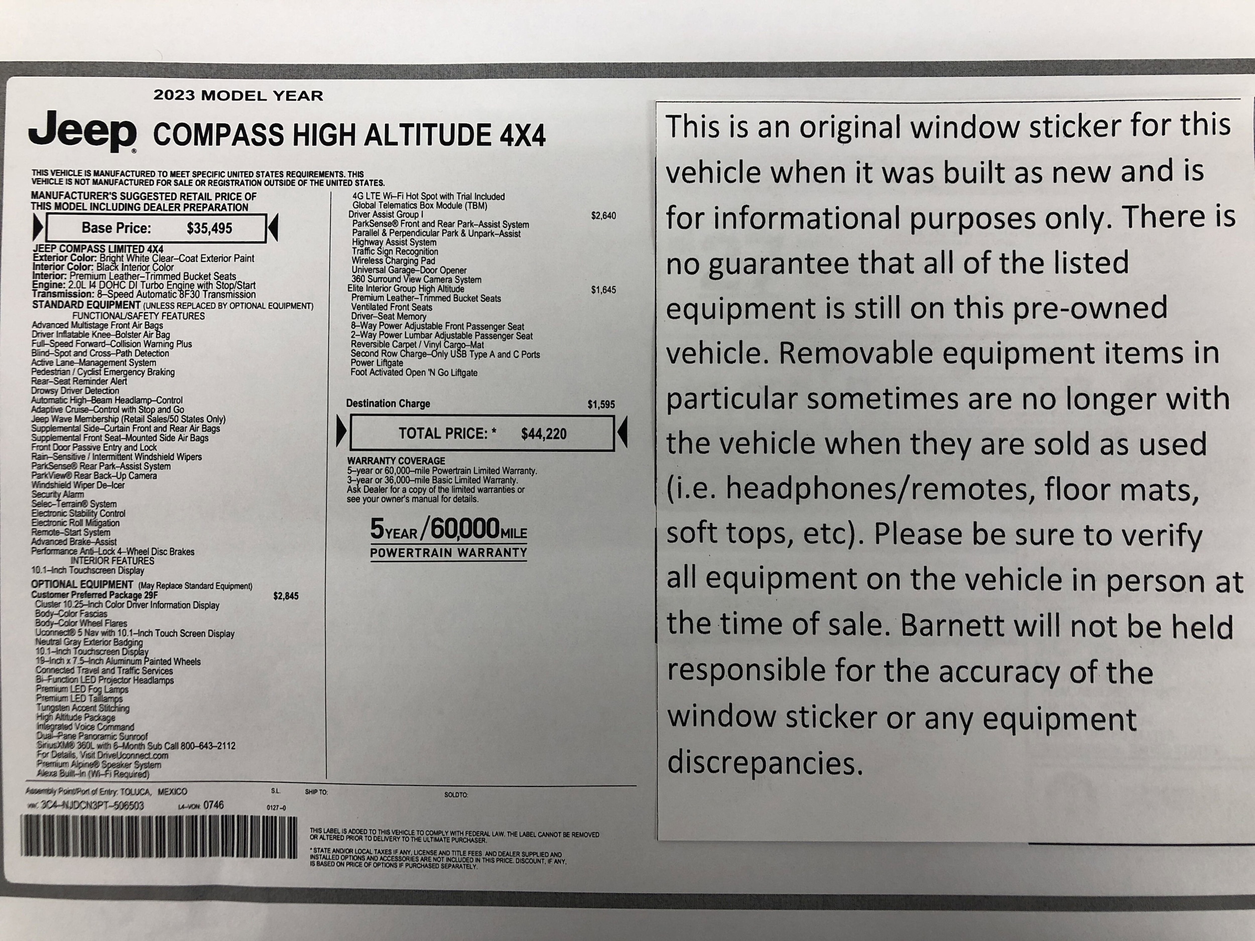 Used 2023 Jeep Compass High Altitude with VIN 3C4NJDCN3PT506503 for sale in White Bear Lake, Minnesota