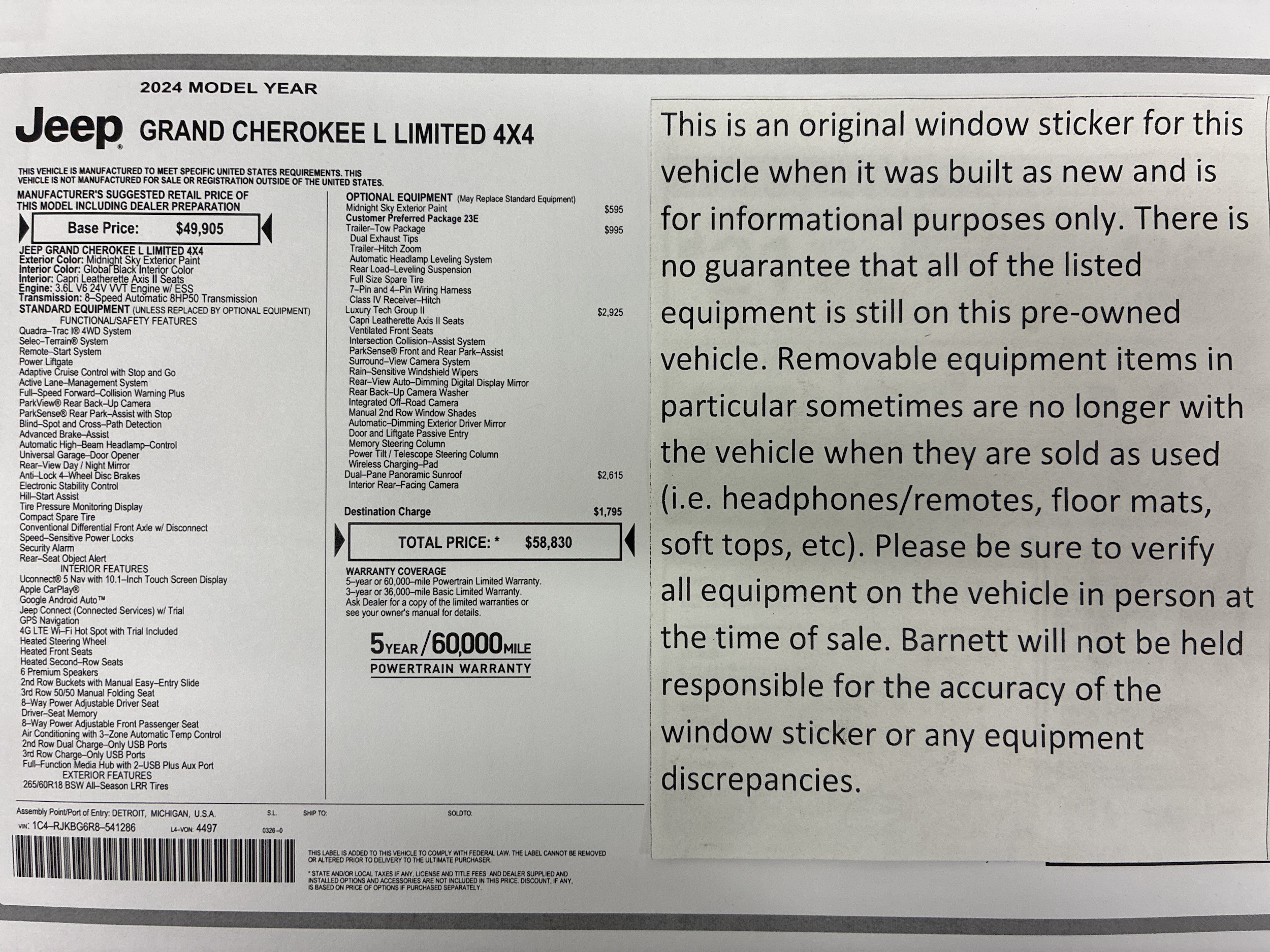 Certified 2024 Jeep Grand Cherokee L Limited with VIN 1C4RJKBG6R8541286 for sale in White Bear Township, Minnesota