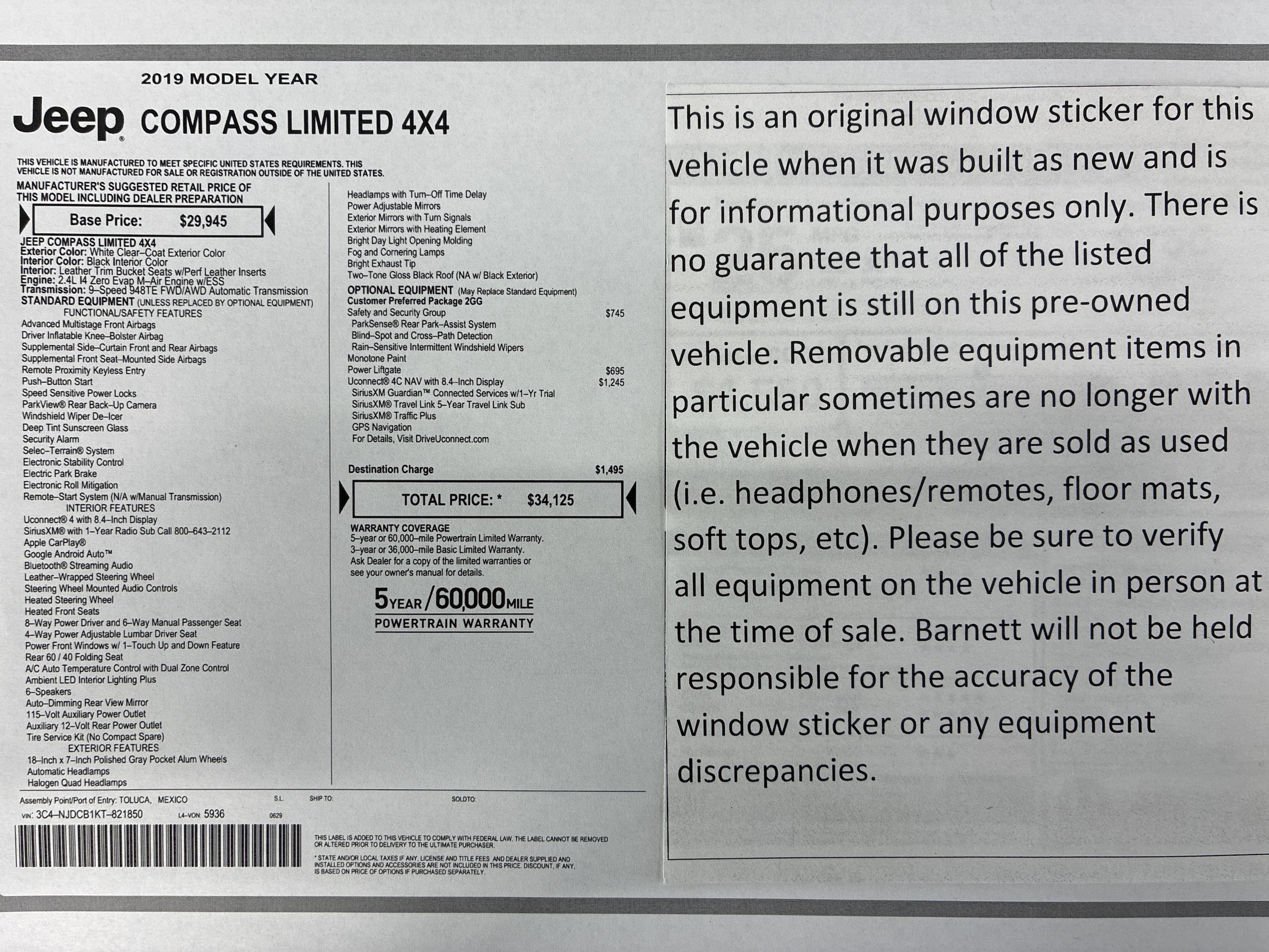 Used 2019 Jeep Compass Limited with VIN 3C4NJDCB1KT821850 for sale in White Bear Township, Minnesota