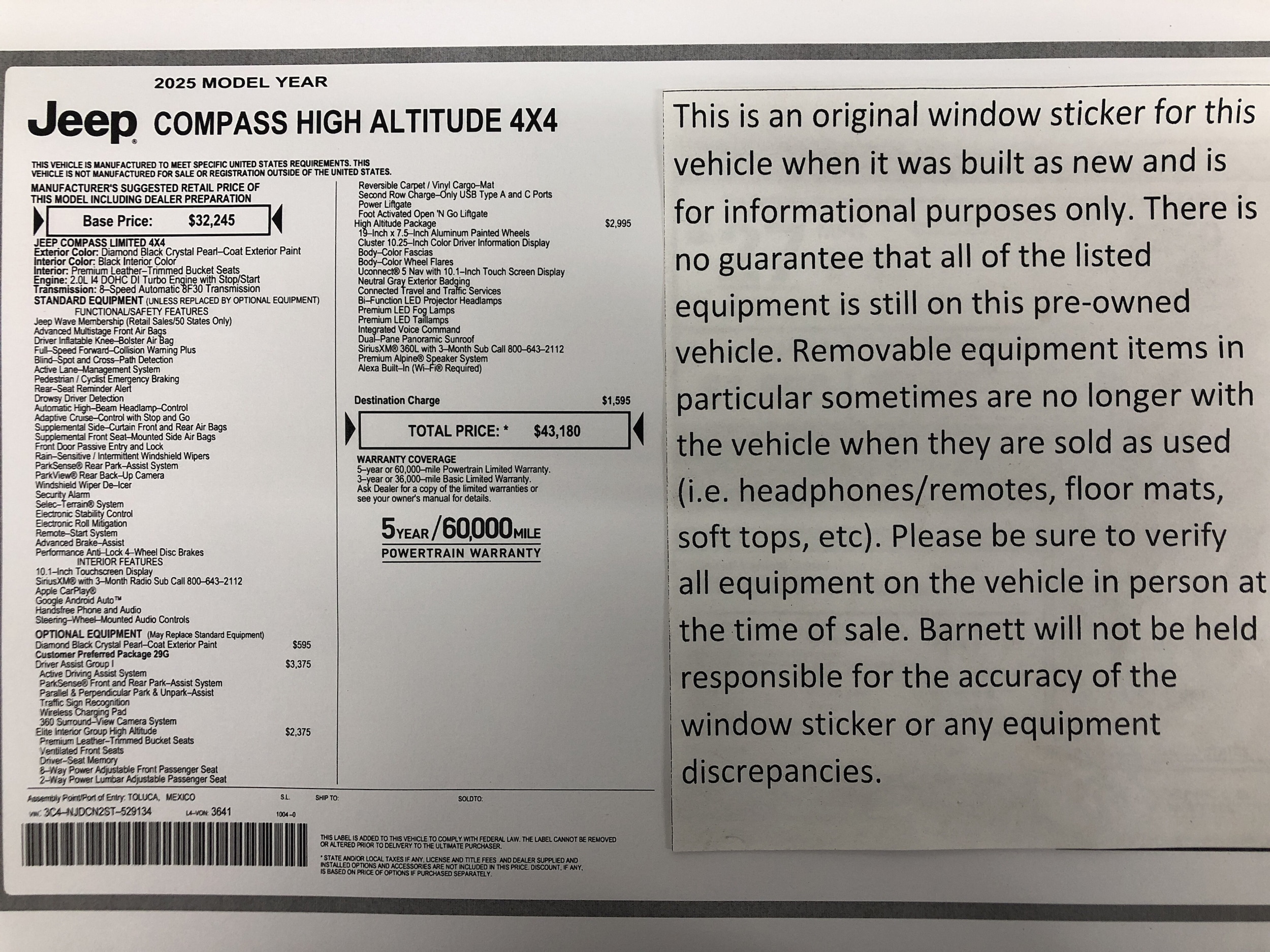 Certified 2025 Jeep Compass Limited with VIN 3C4NJDCN2ST529134 for sale in White Bear Township, Minnesota