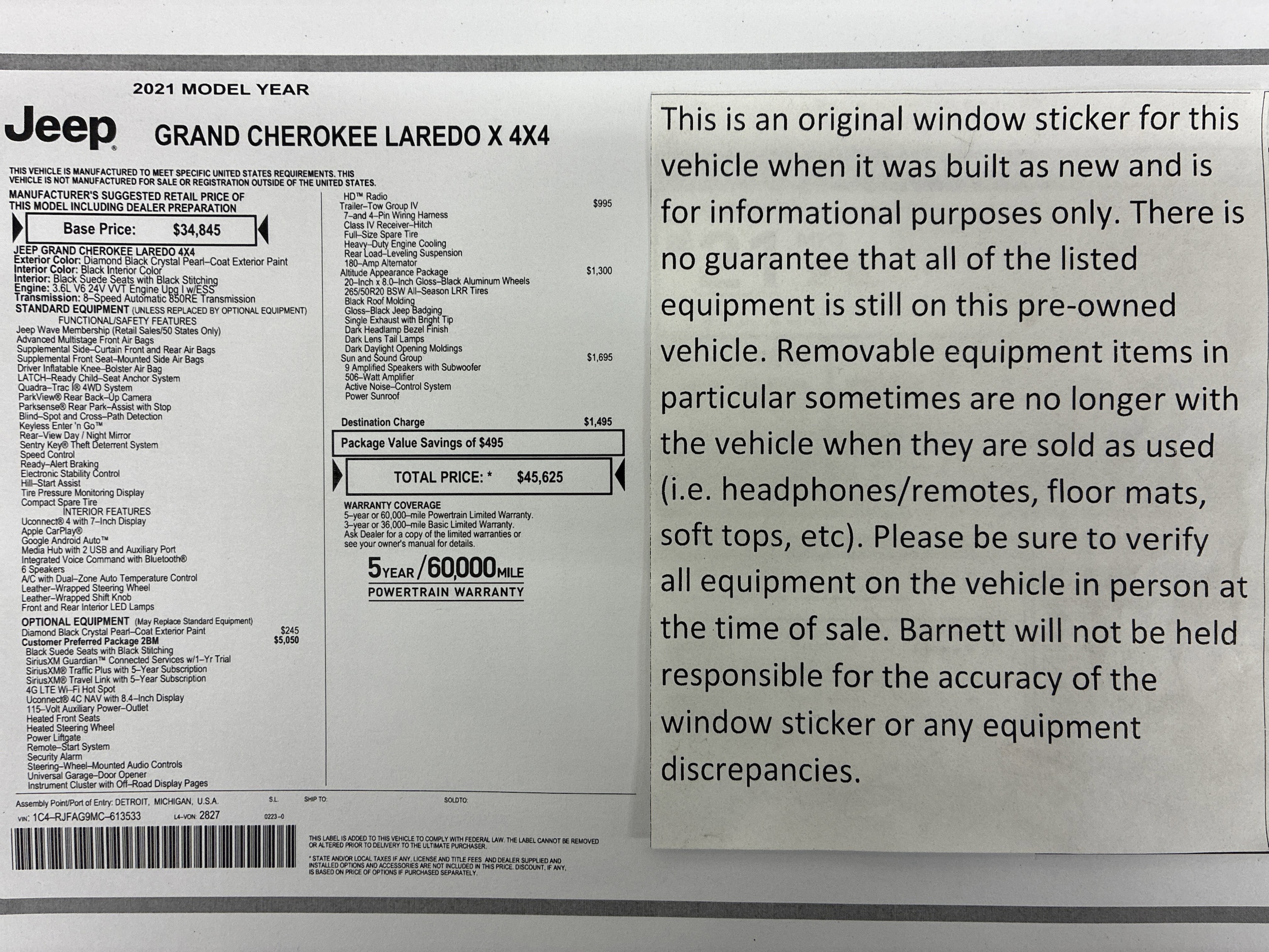 Certified 2021 Jeep Grand Cherokee Laredo X with VIN 1C4RJFAG9MC613533 for sale in White Bear Lake, Minnesota