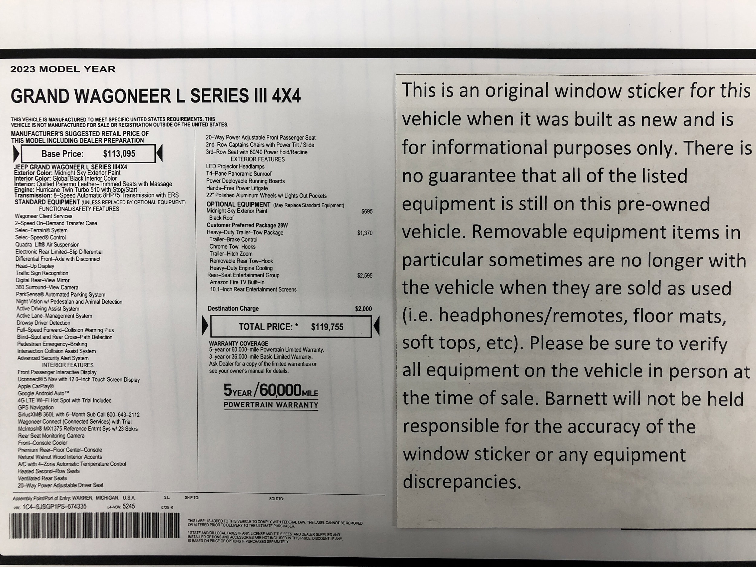 Certified 2023 Jeep Grand Wagoneer L Series III with VIN 1C4SJSGP1PS574335 for sale in White Bear Lake, Minnesota