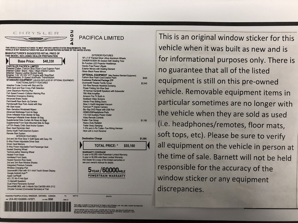 Used 2024 Chrysler Pacifica Limited Van Passenger Van