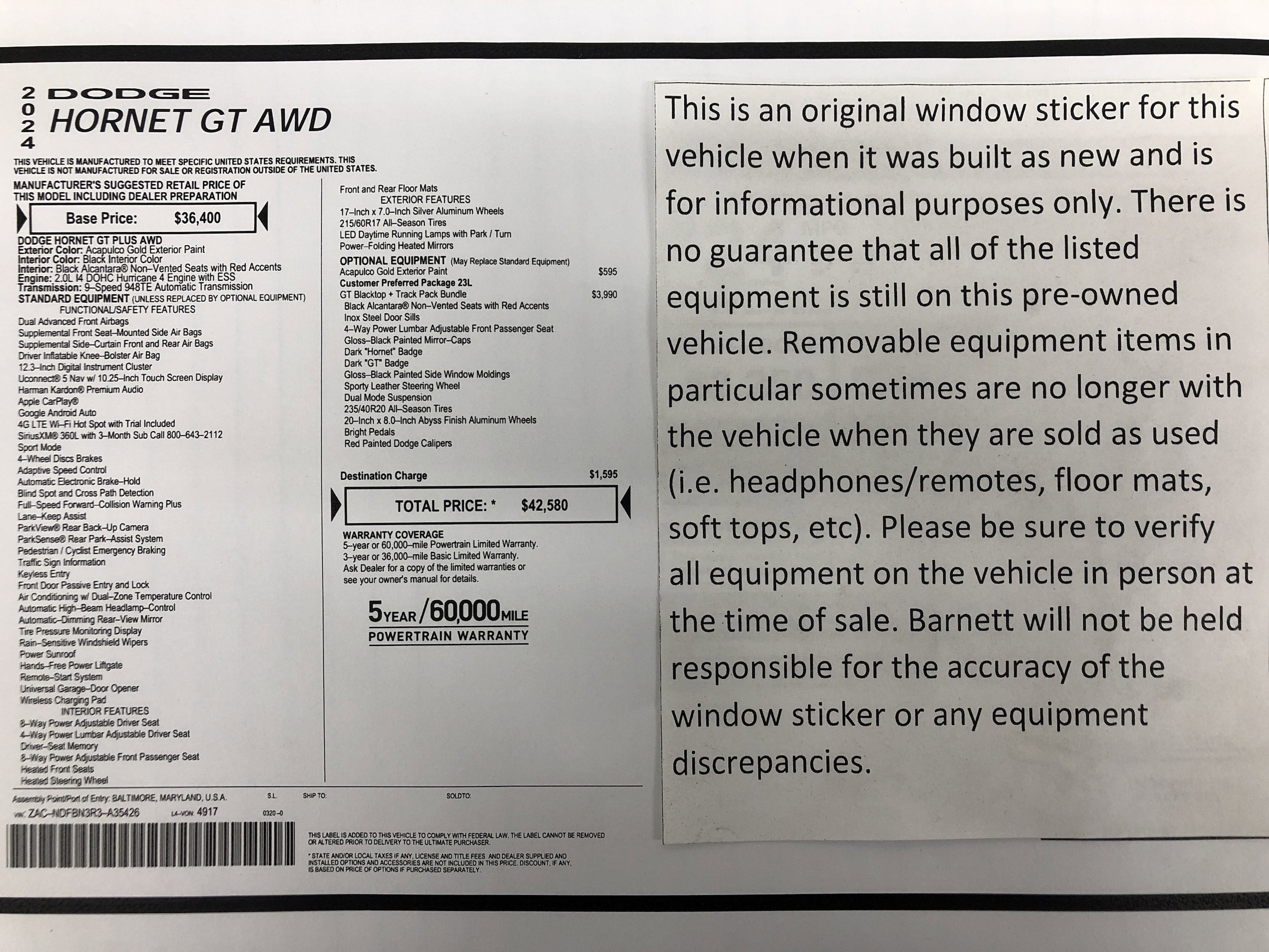 Used 2024 Dodge Hornet GT Plus with VIN ZACNDFBN3R3A35426 for sale in White Bear Lake, Minnesota