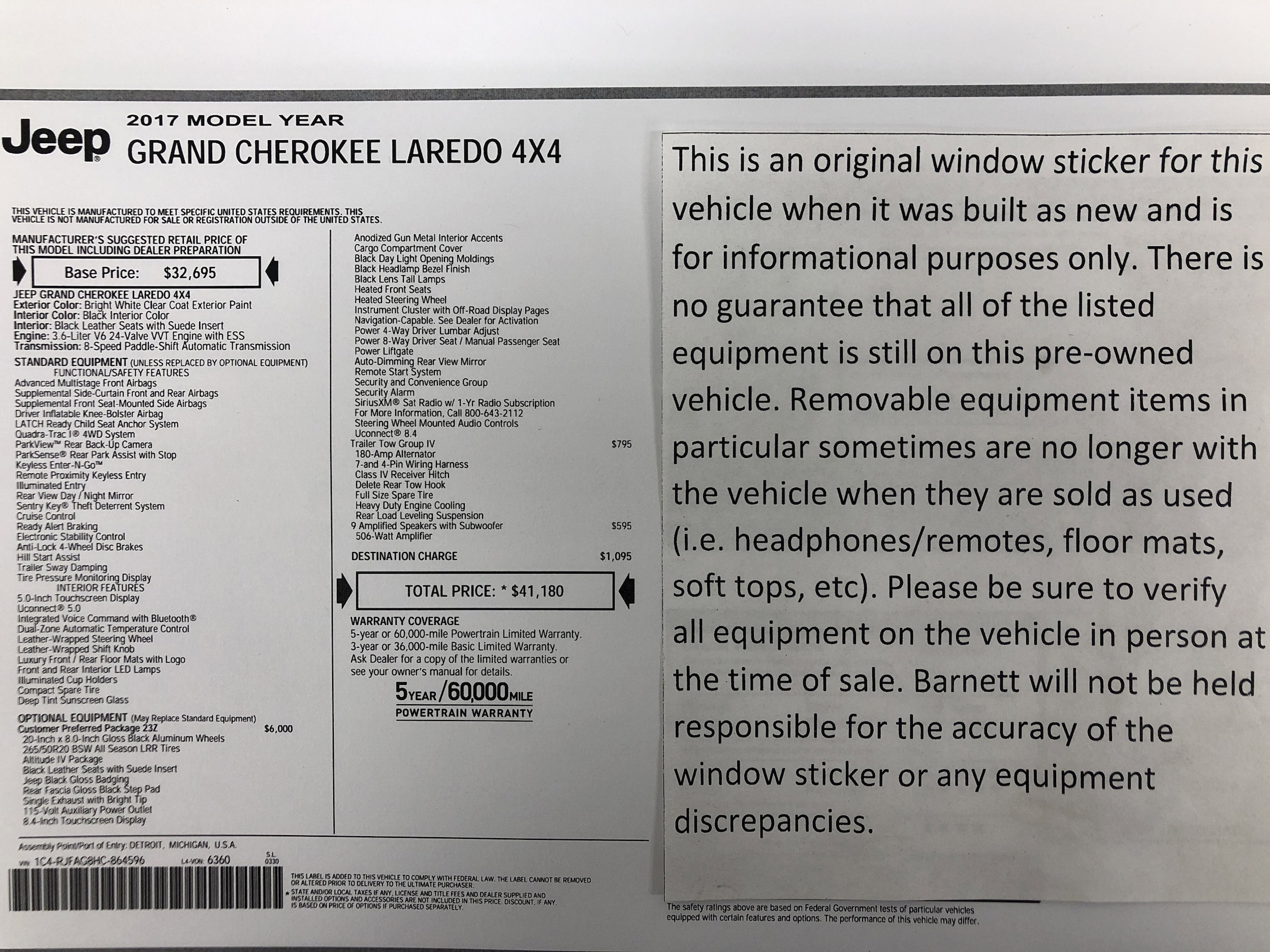 Used 2017 Jeep Grand Cherokee Altitude with VIN 1C4RJFAG8HC864596 for sale in White Bear Lake, Minnesota