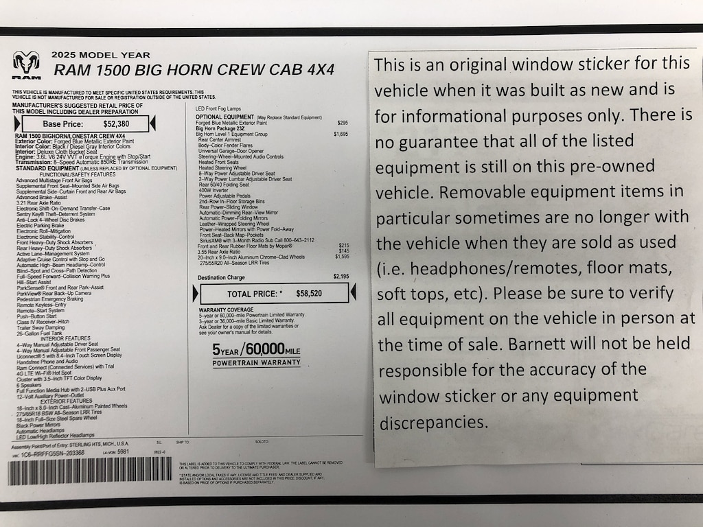 Used 2025 Ram 1500 Big Horn Truck Crew Cab