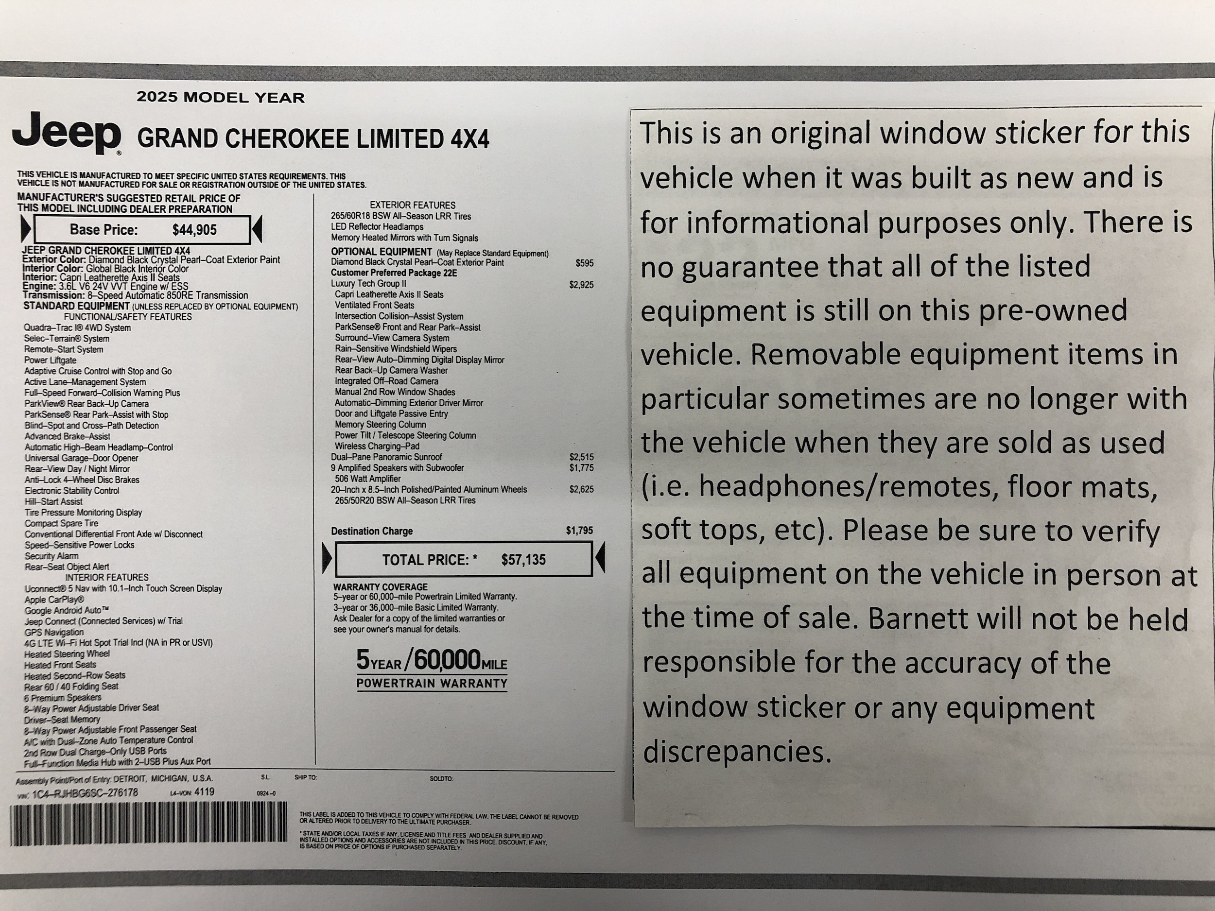 Certified 2025 Jeep Grand Cherokee Limited with VIN 1C4RJHBG6SC276178 for sale in White Bear Township, Minnesota