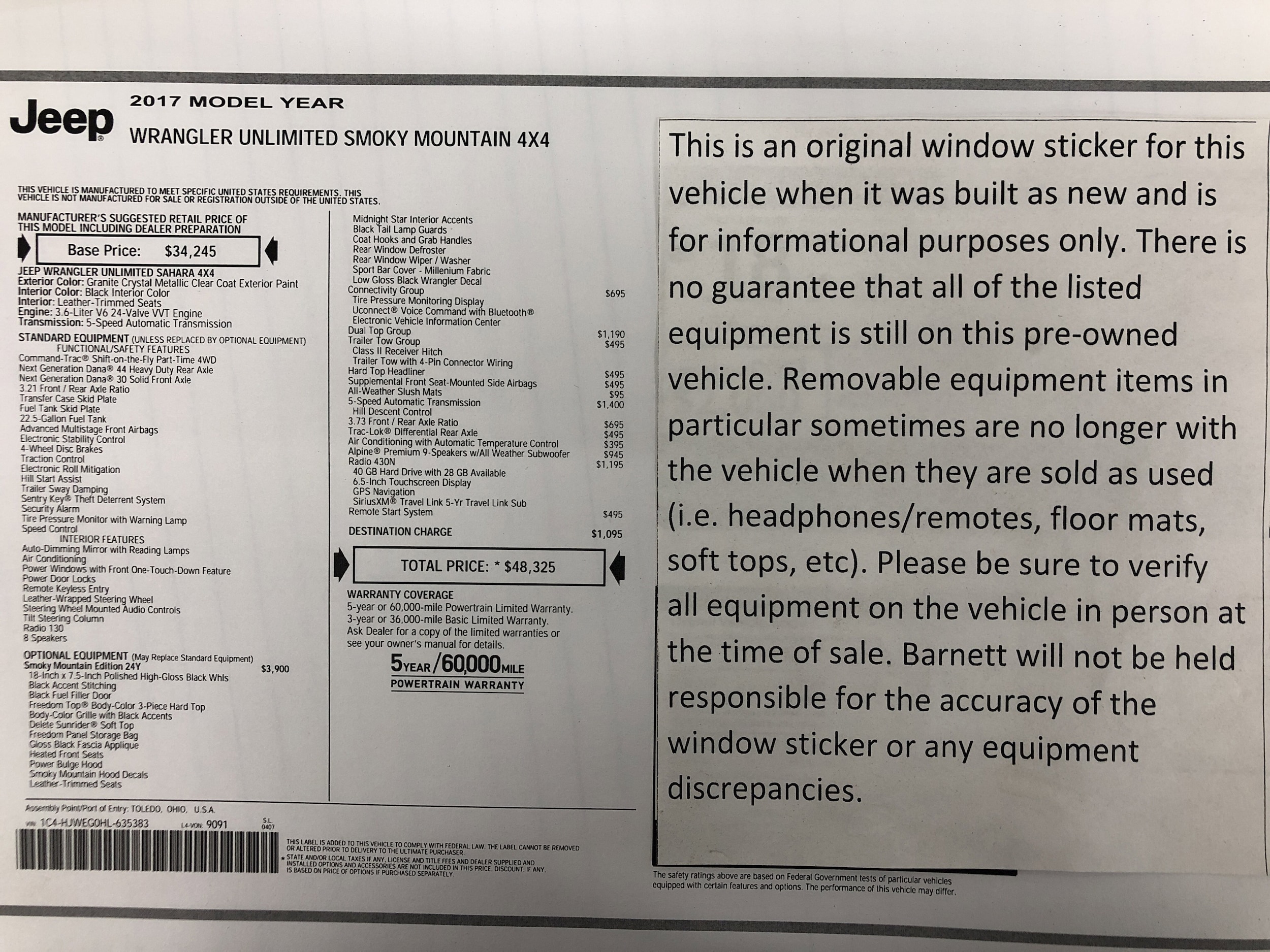 Used 2017 Jeep Wrangler Unlimited Smoky Mountain with VIN 1C4HJWEG0HL635383 for sale in White Bear Lake, Minnesota