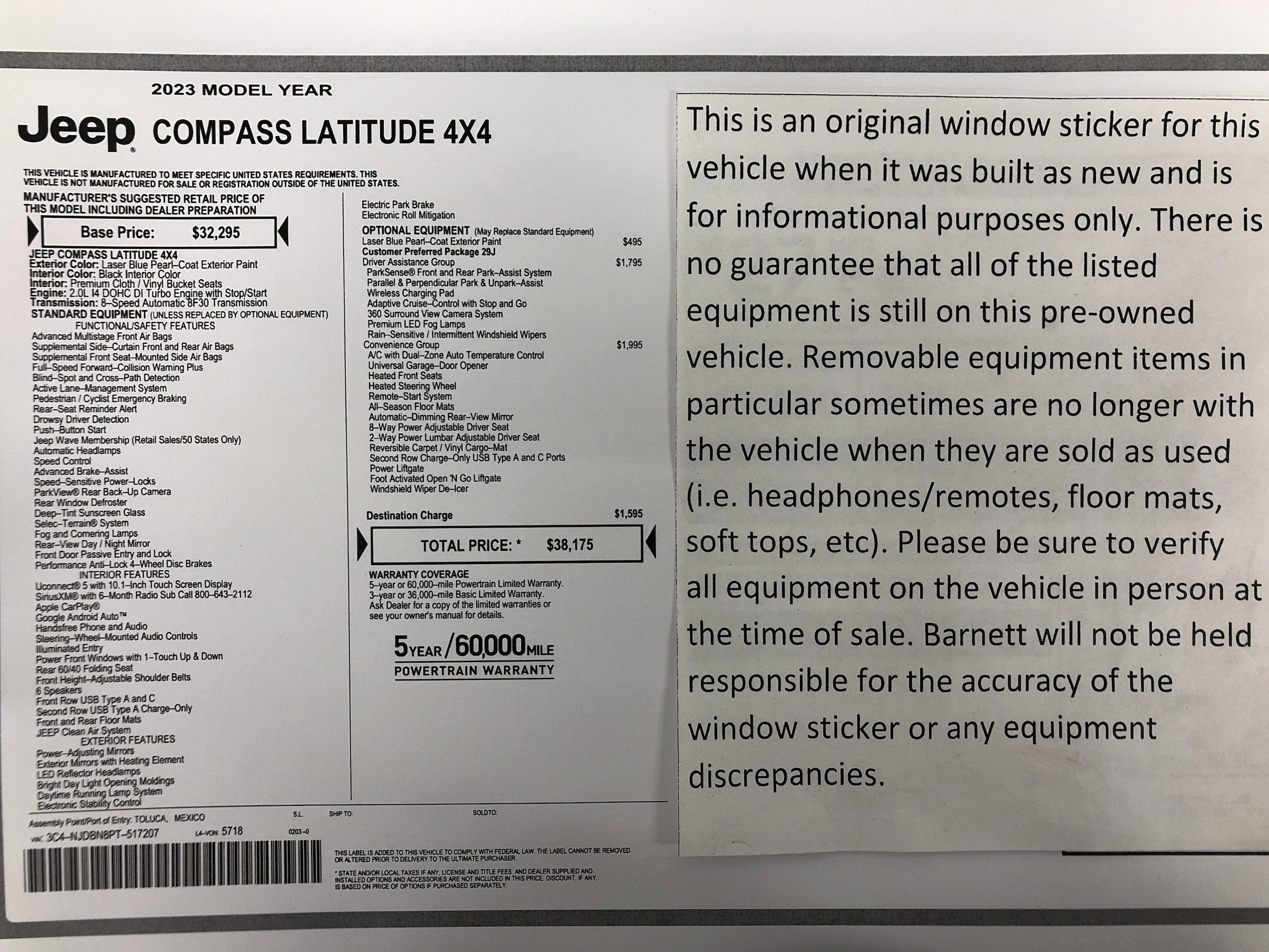 Certified 2023 Jeep Compass Latitude with VIN 3C4NJDBN8PT517207 for sale in White Bear Lake, Minnesota