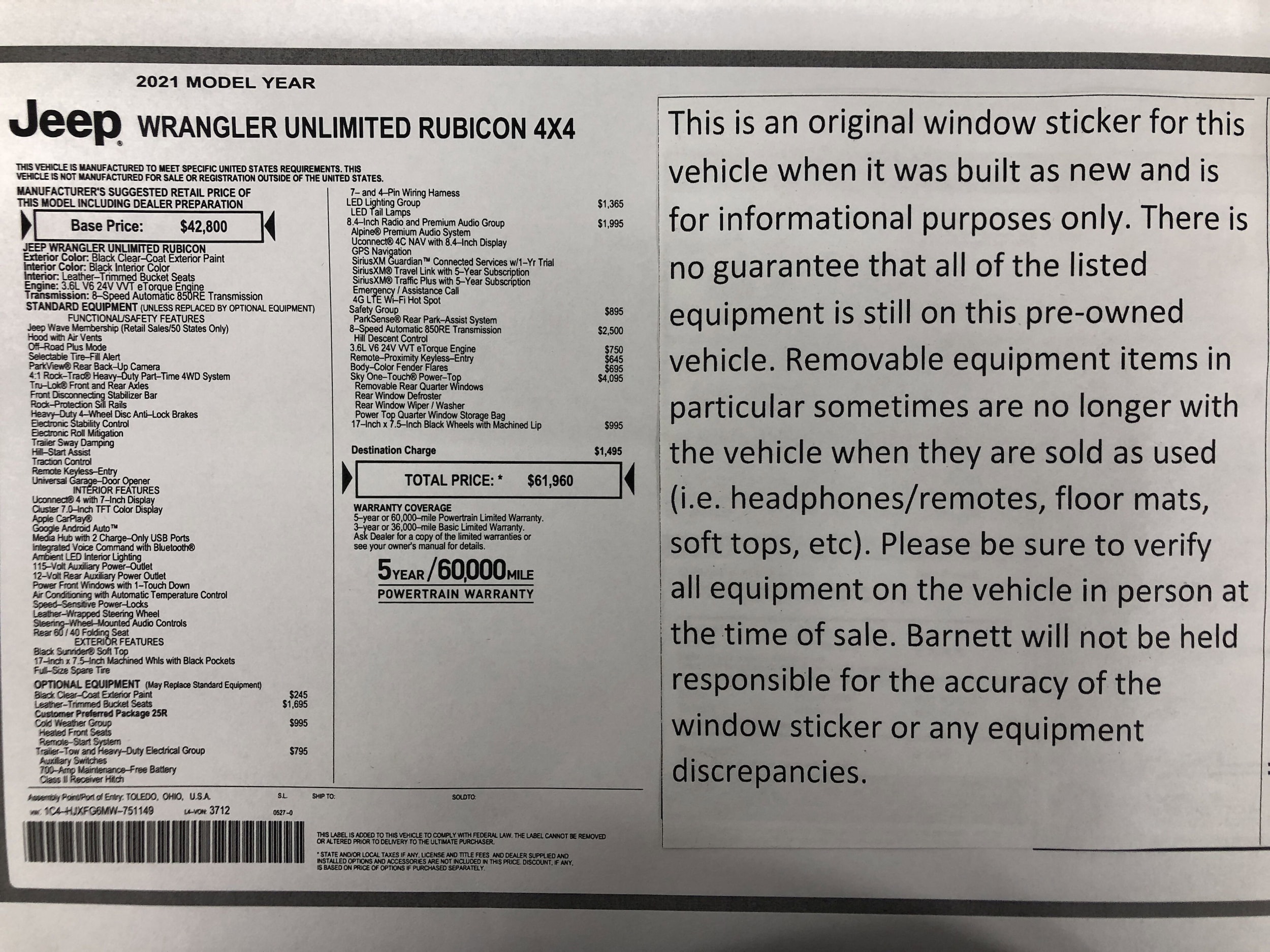 Used 2021 Jeep Wrangler Unlimited Rubicon with VIN 1C4HJXFG6MW751149 for sale in White Bear Lake, Minnesota