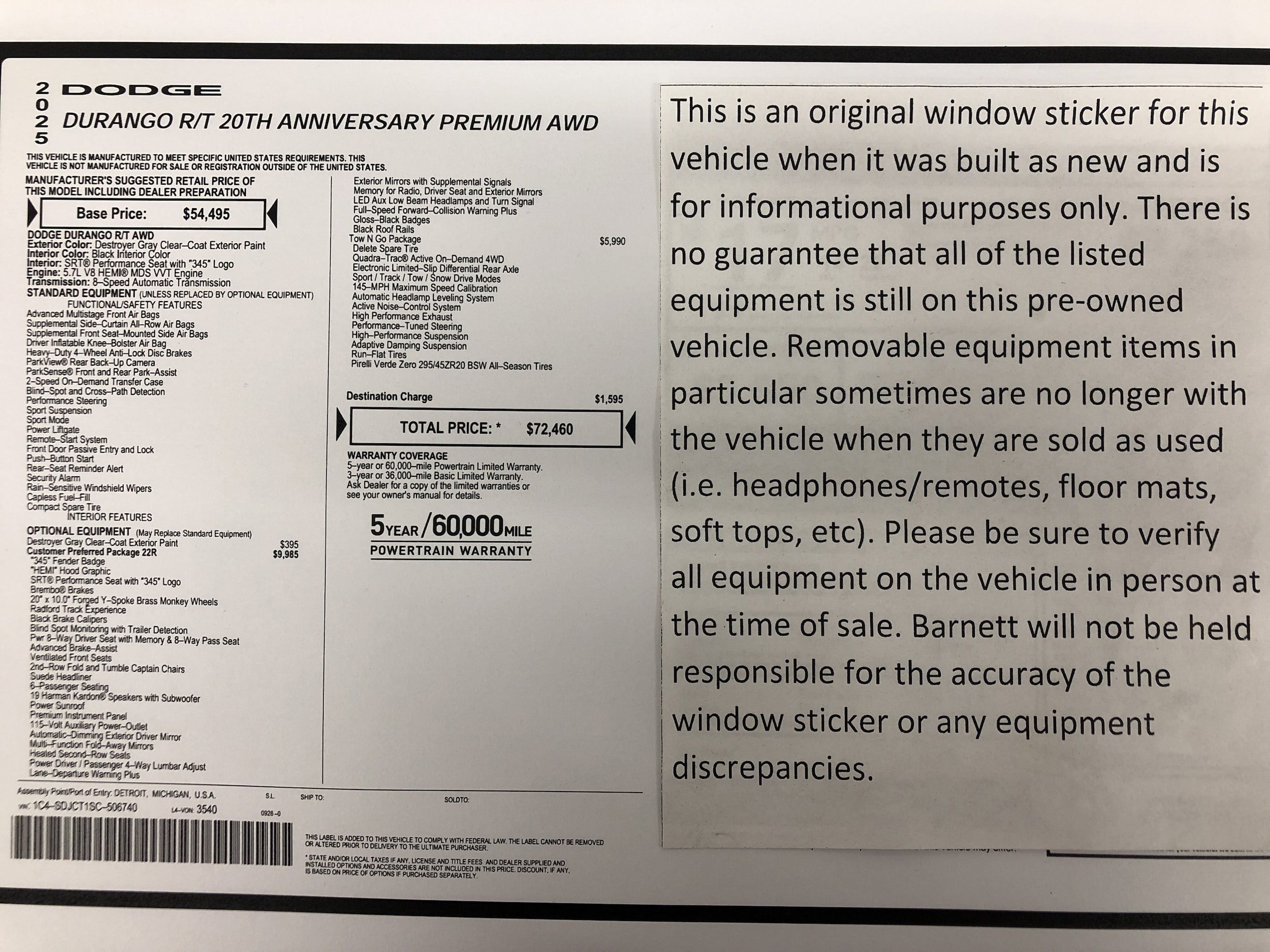 Certified 2025 Dodge Durango R/T with VIN 1C4SDJCT1SC506740 for sale in White Bear Lake, Minnesota