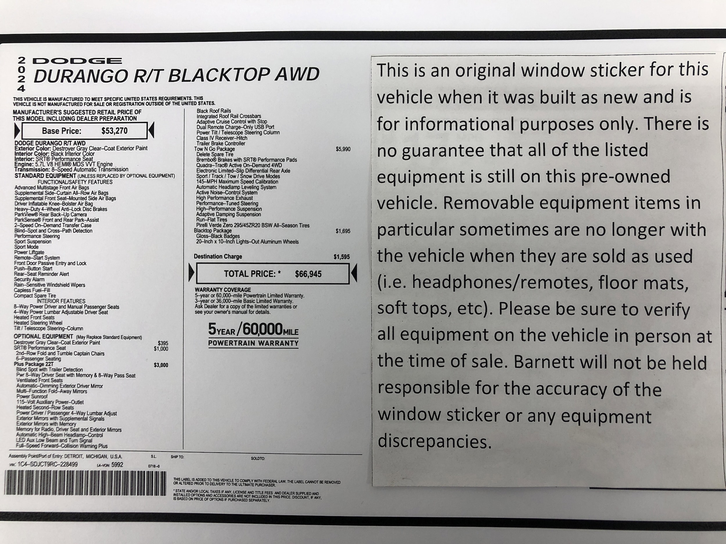 Certified 2024 Dodge Durango R/T with VIN 1C4SDJCT9RC228499 for sale in White Bear Lake, Minnesota