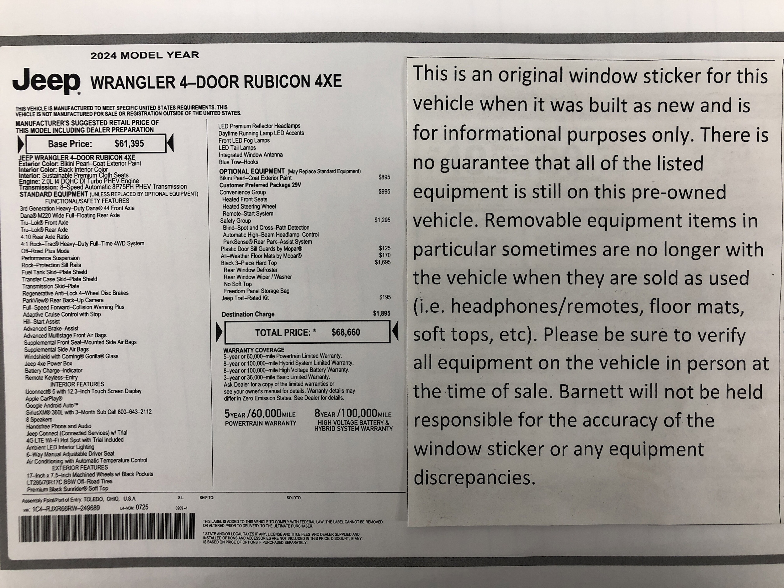 Used 2024 Jeep Wrangler 4xe Rubicon 4XE with VIN 1C4RJXR66RW249689 for sale in White Bear Lake, Minnesota