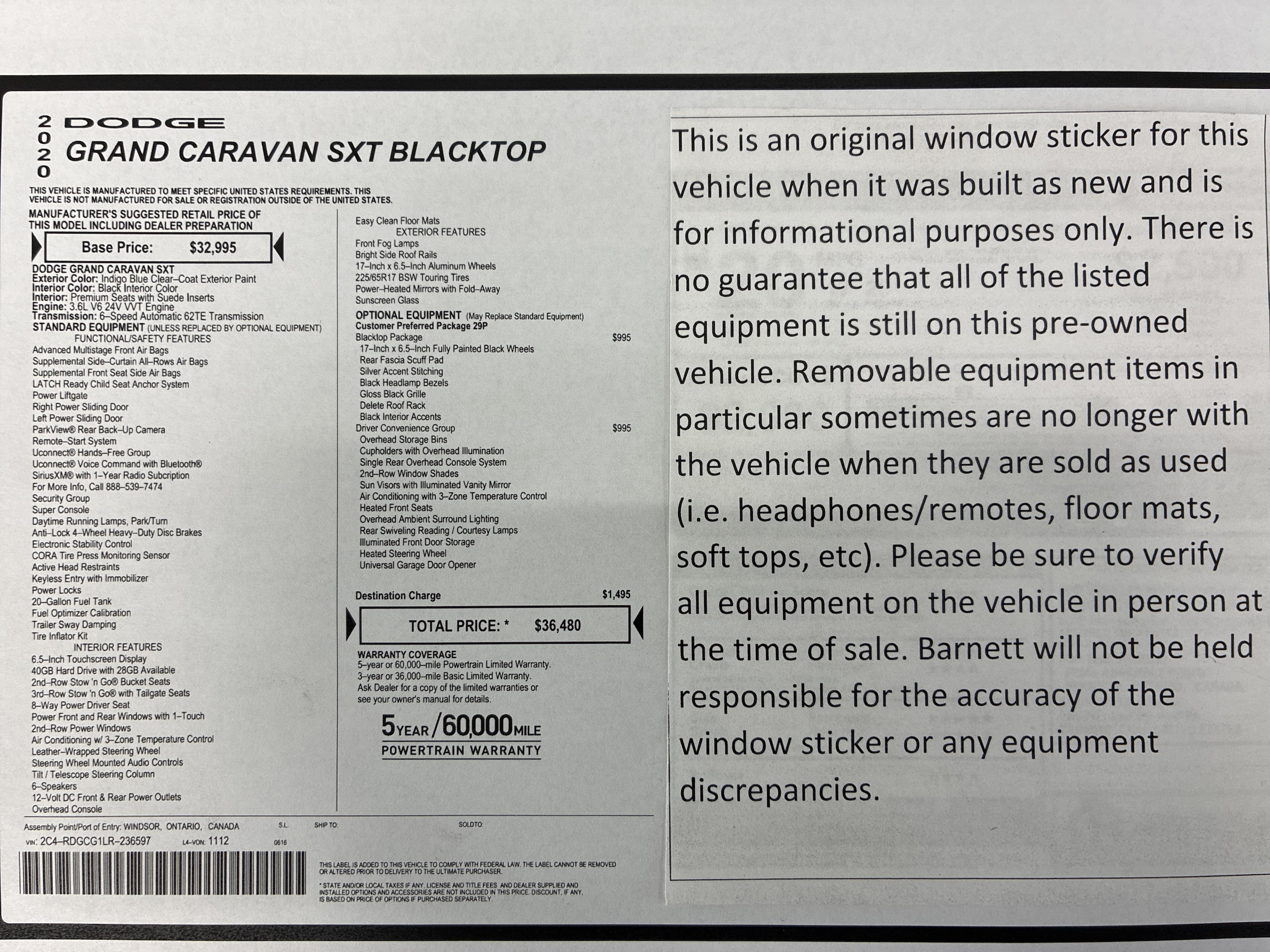 Used 2020 Dodge Grand Caravan SXT with VIN 2C4RDGCG1LR236597 for sale in White Bear Township, MN