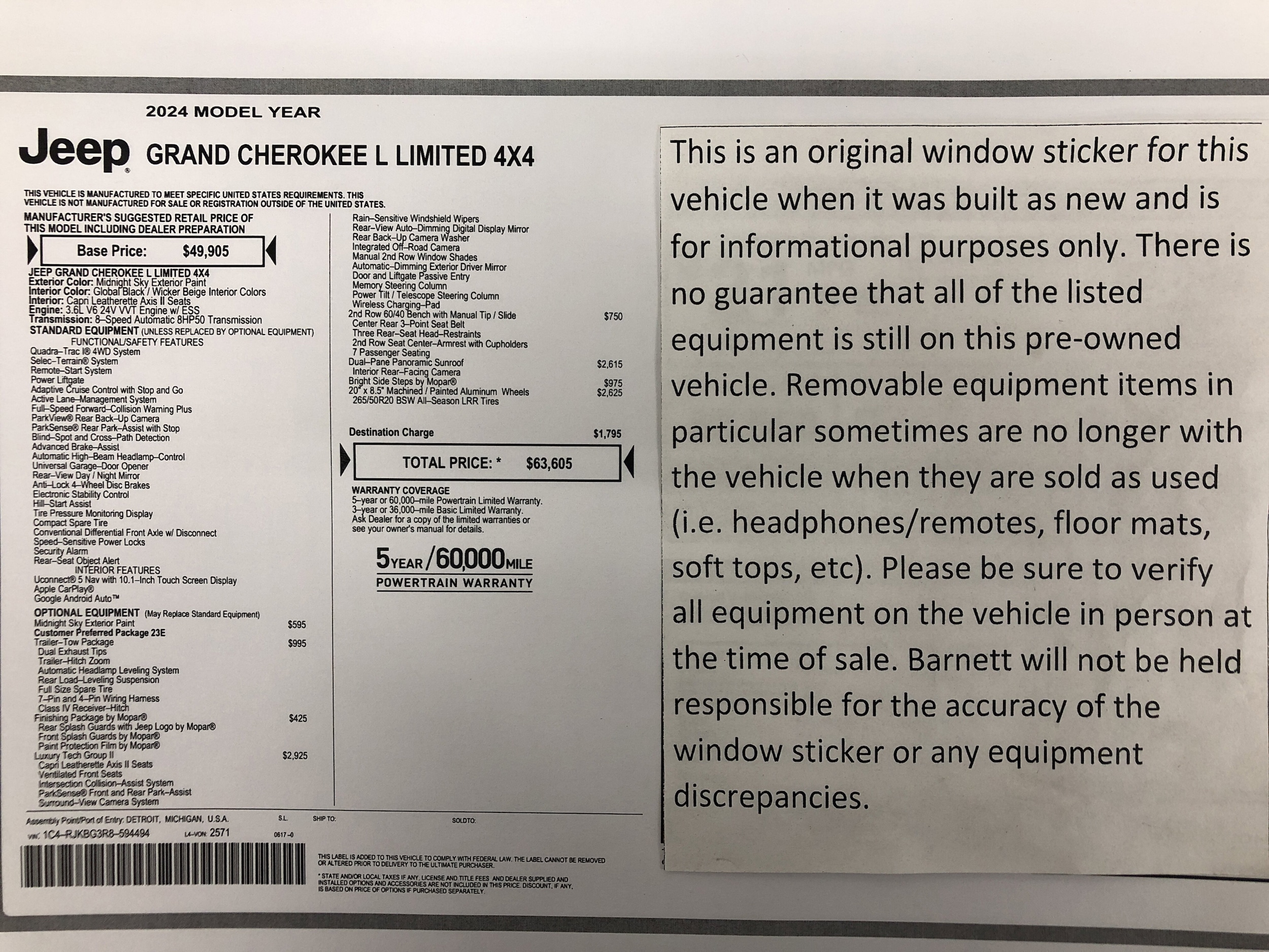 Certified 2024 Jeep Grand Cherokee L Limited with VIN 1C4RJKBG3R8594494 for sale in White Bear Lake, Minnesota