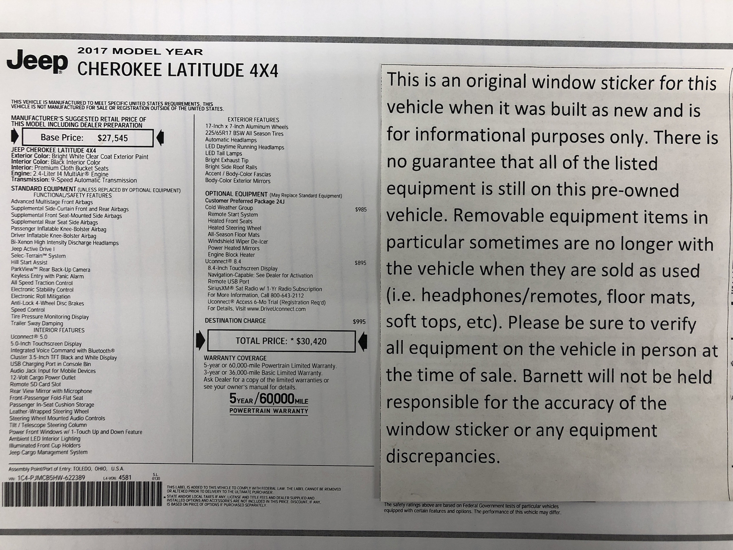 Used 2017 Jeep Cherokee Latitude with VIN 1C4PJMCB5HW622389 for sale in White Bear Lake, Minnesota