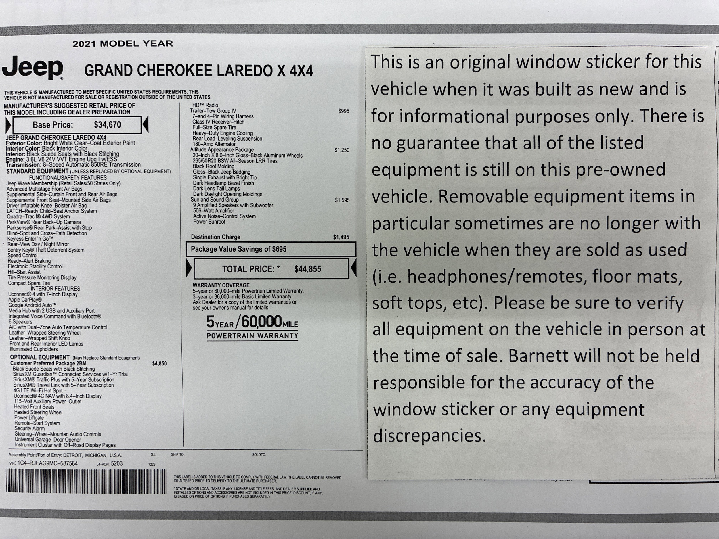 Certified 2021 Jeep Grand Cherokee Laredo X with VIN 1C4RJFAG9MC587564 for sale in White Bear Lake, Minnesota