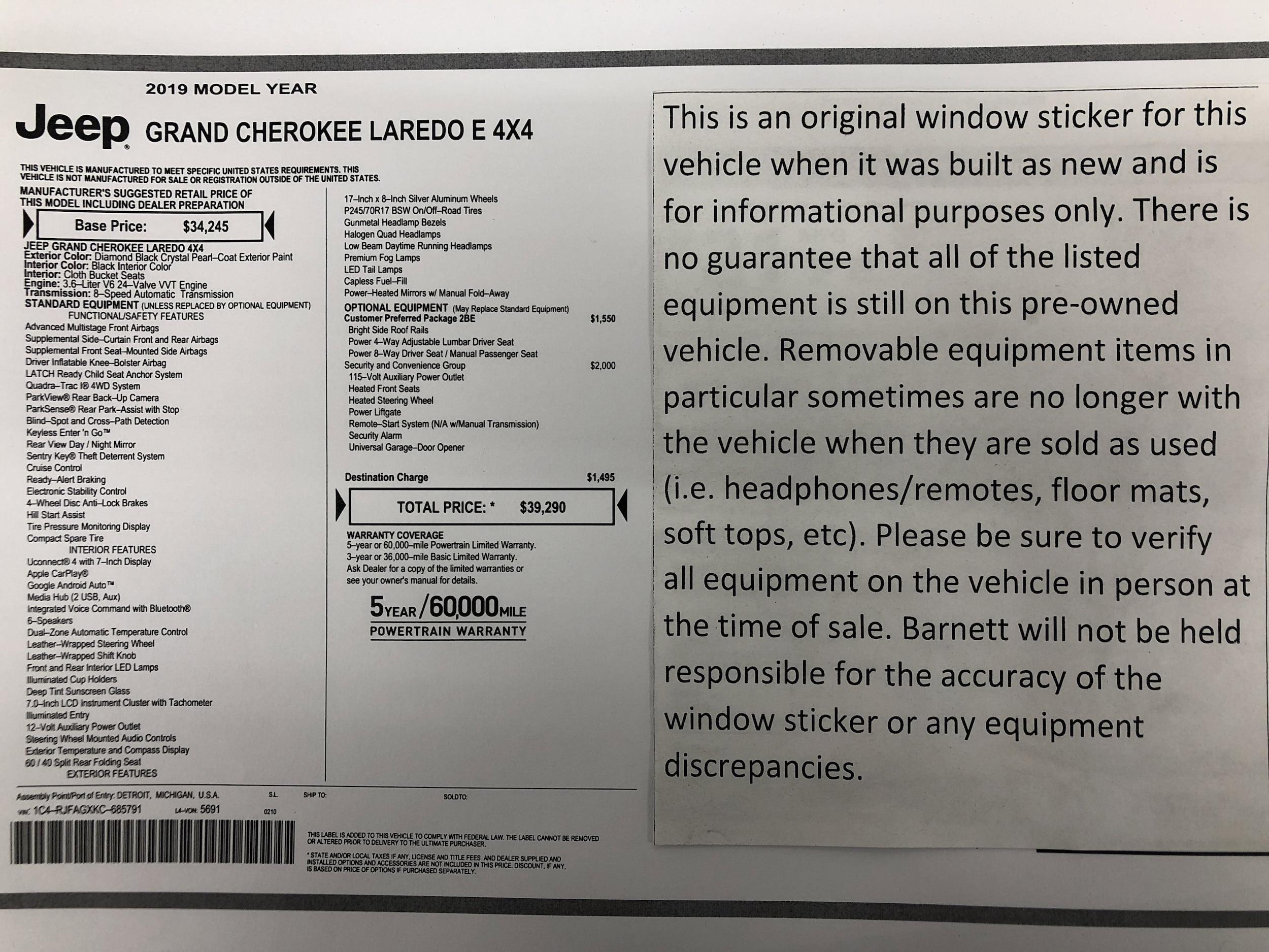 Used 2019 Jeep Grand Cherokee Laredo E with VIN 1C4RJFAGXKC685791 for sale in White Bear Lake, Minnesota