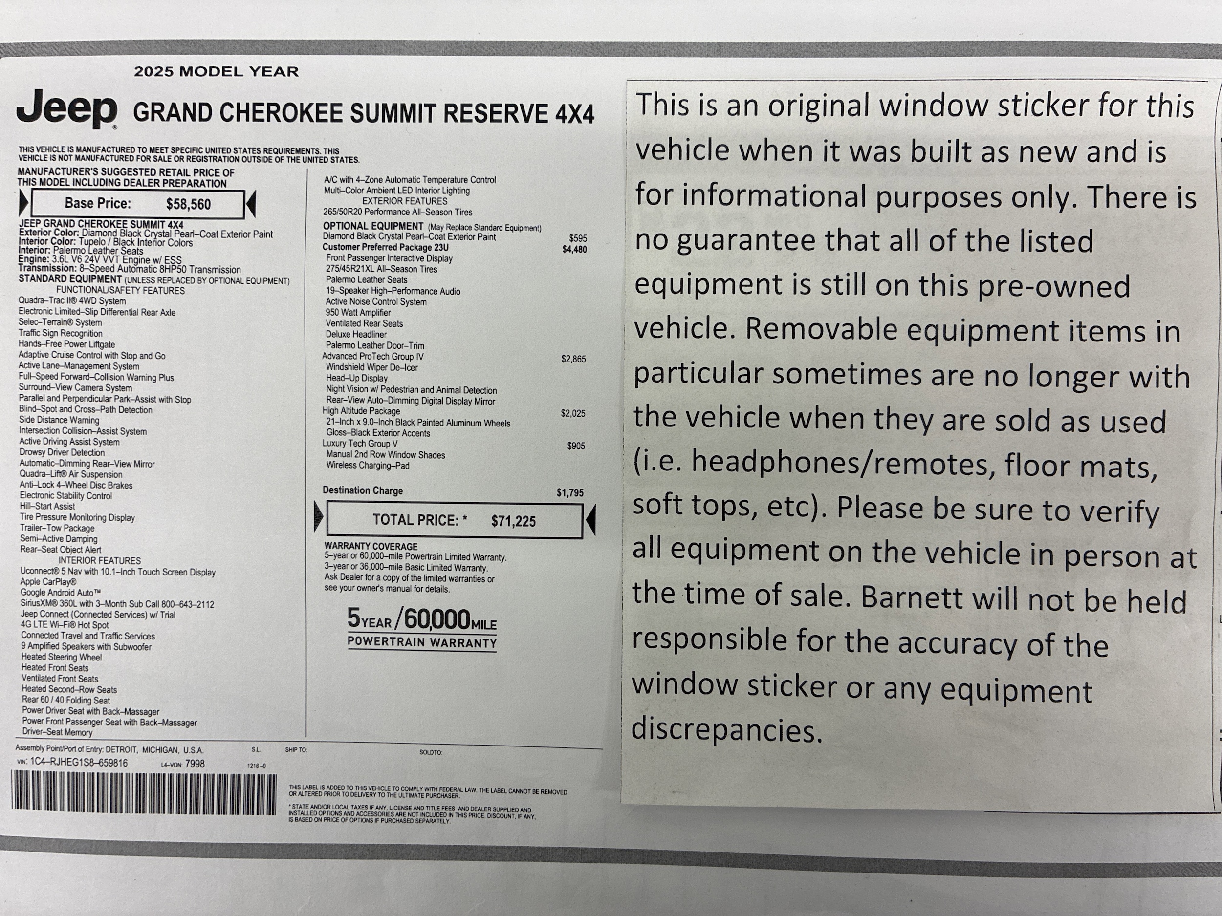 Certified 2025 Jeep Grand Cherokee Summit Reserve with VIN 1C4RJHEG1S8659816 for sale in White Bear Lake, Minnesota