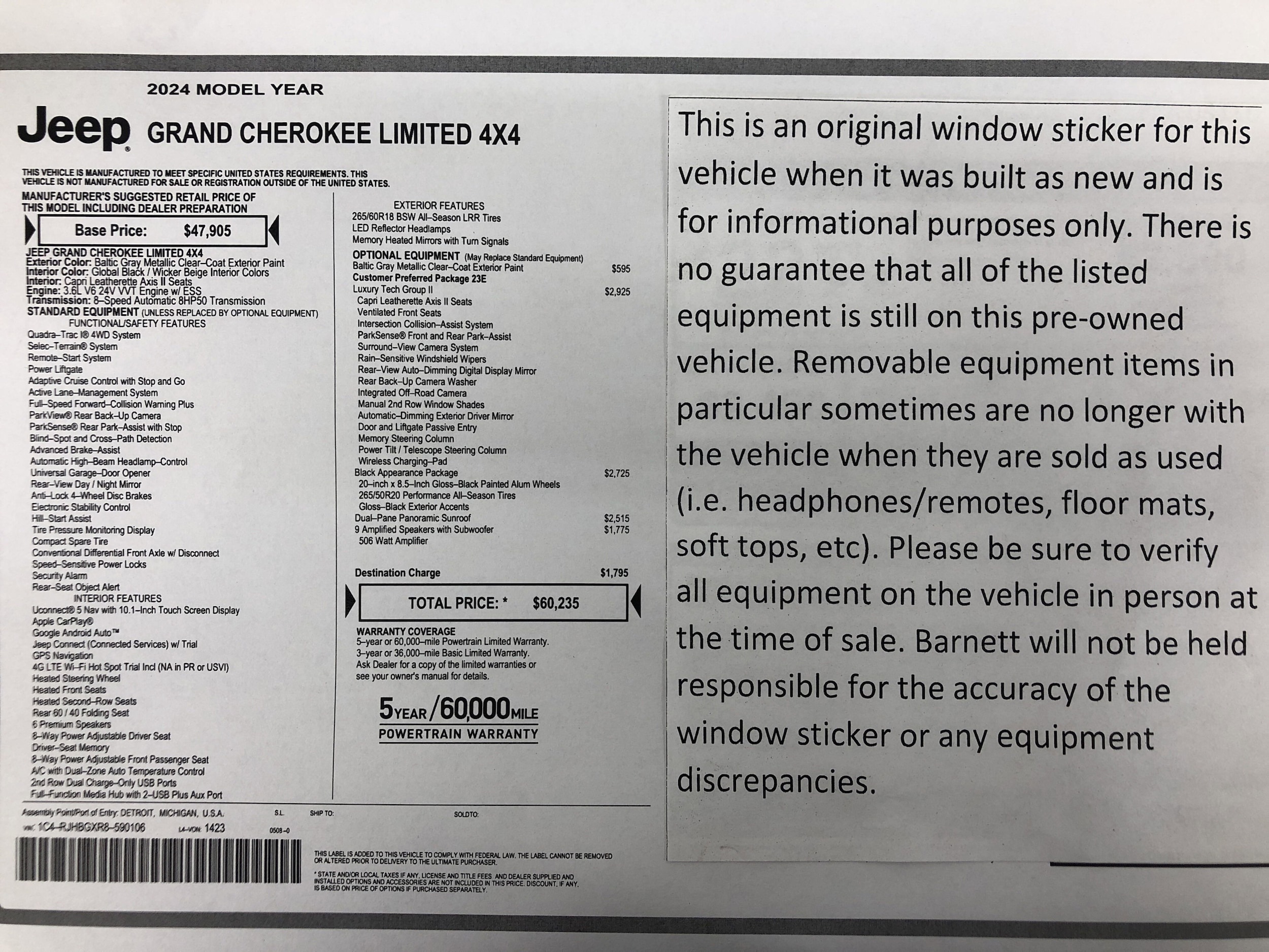 Used 2024 Jeep Grand Cherokee Limited with VIN 1C4RJHBGXR8590106 for sale in White Bear Lake, Minnesota