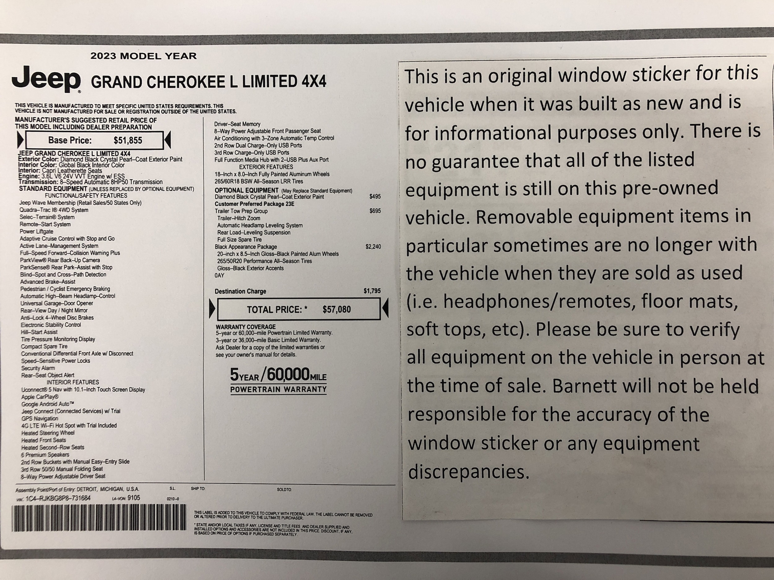 Certified 2023 Jeep Grand Cherokee L Limited with VIN 1C4RJKBG8P8731684 for sale in White Bear Lake, Minnesota