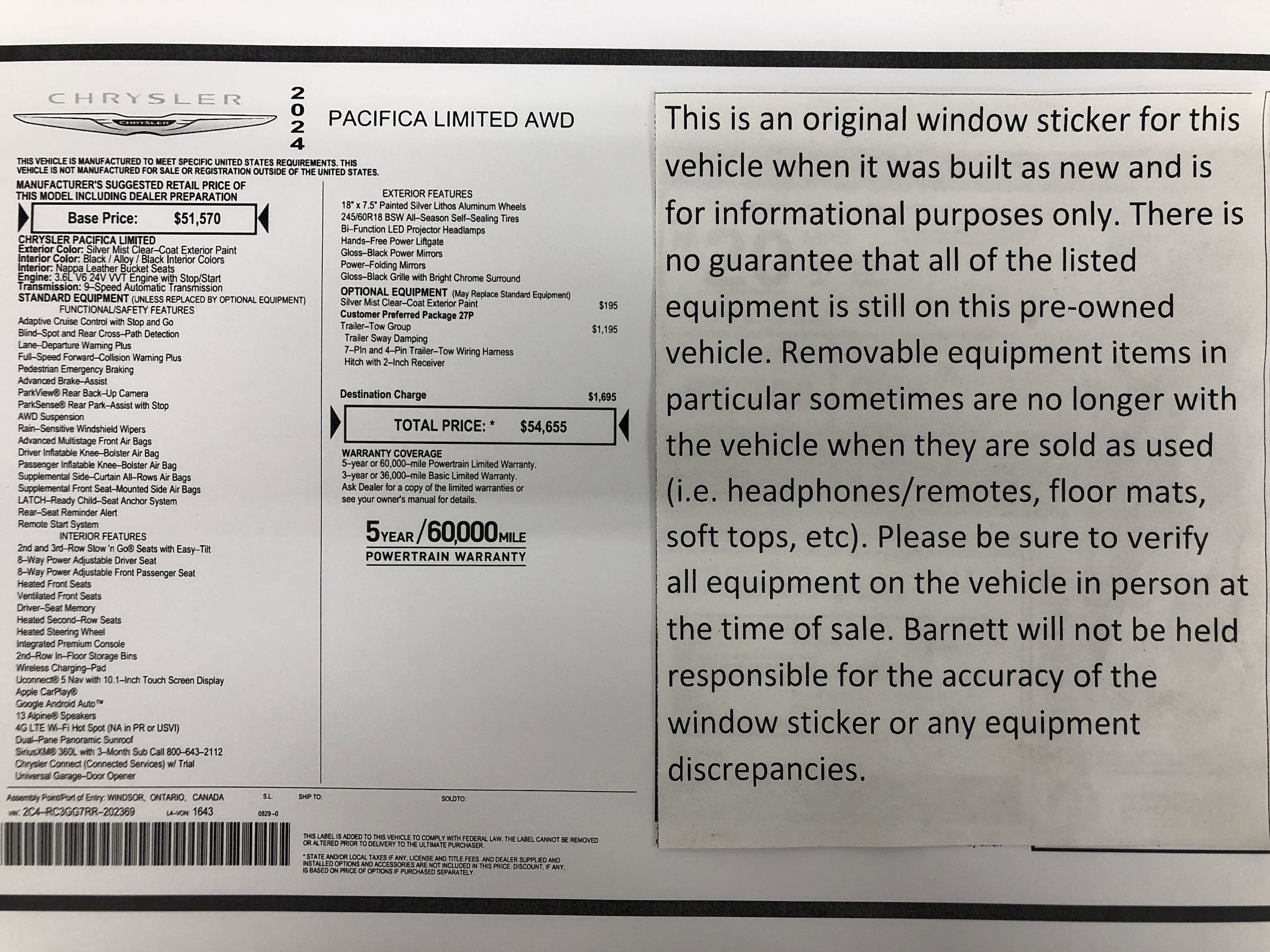 Certified 2024 Chrysler Pacifica Limited with VIN 2C4RC3GG7RR202369 for sale in White Bear Lake, Minnesota