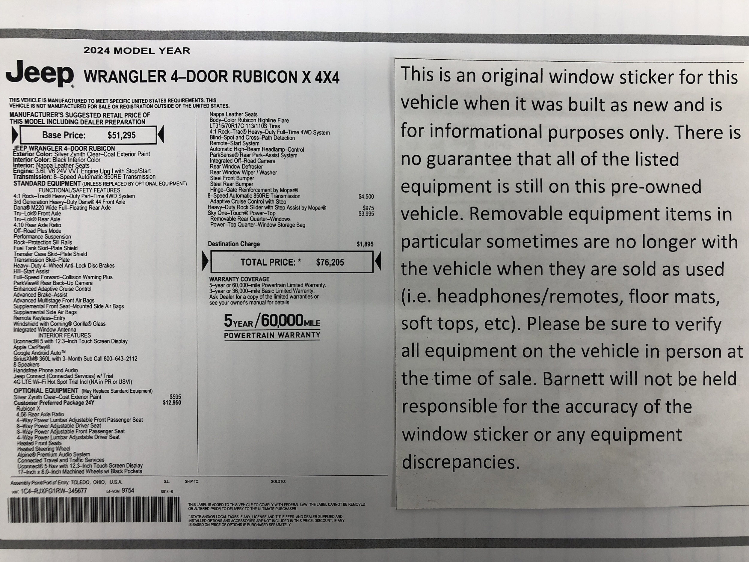 Certified 2024 Jeep Wrangler 4-Door Rubicon X with VIN 1C4RJXFG1RW345677 for sale in White Bear Lake, Minnesota