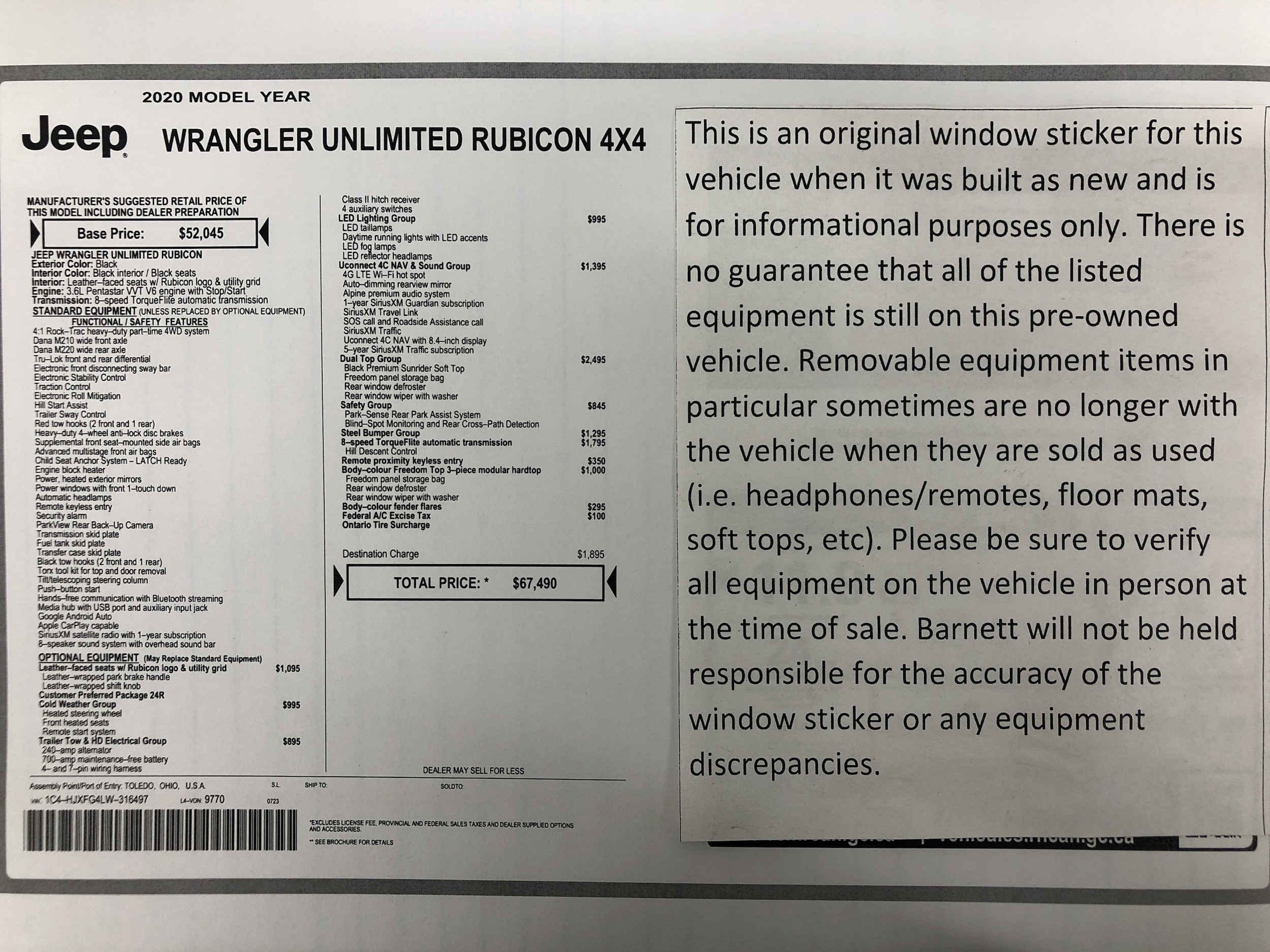 Used 2020 Jeep Wrangler Unlimited Rubicon with VIN 1C4HJXFG4LW316497 for sale in White Bear Lake, Minnesota