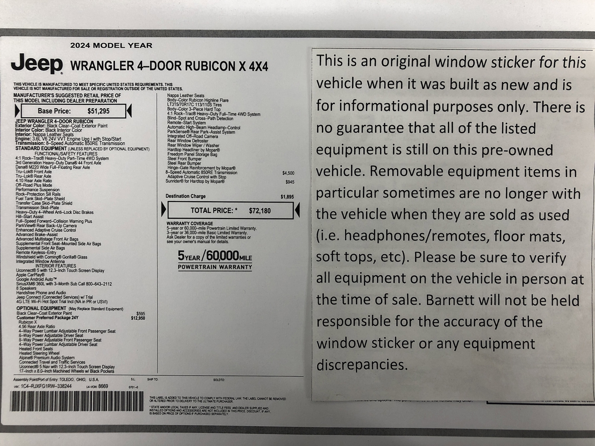 Certified 2024 Jeep Wrangler 4-Door Rubicon X with VIN 1C4RJXFG1RW338244 for sale in White Bear Lake, Minnesota