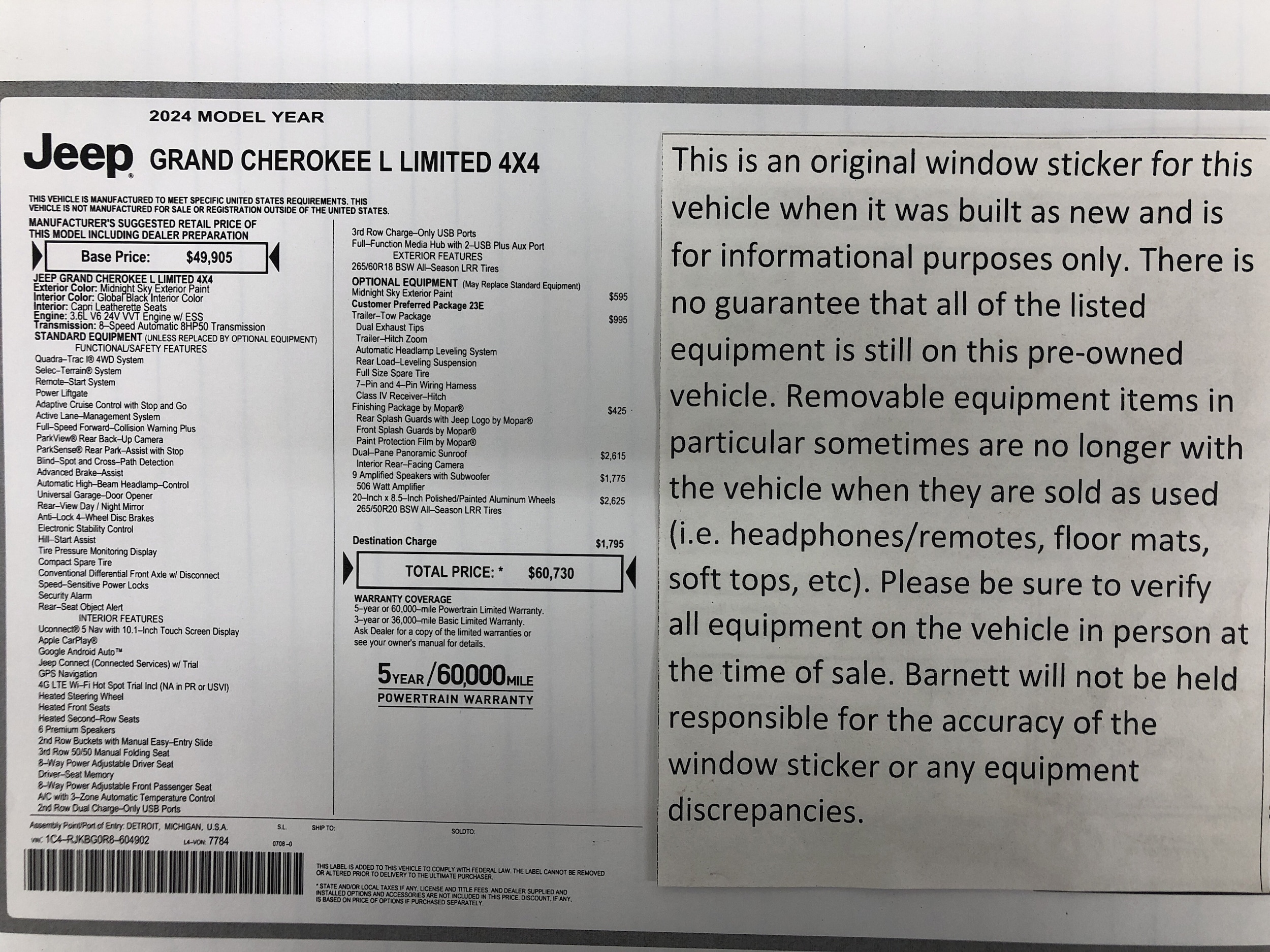 Certified 2024 Jeep Grand Cherokee L Limited with VIN 1C4RJKBG0R8604902 for sale in White Bear Township, Minnesota