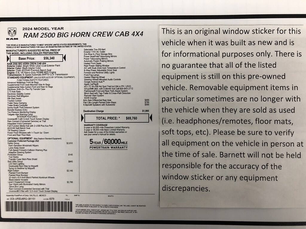 Used 2024 Ram 2500 Big Horn Truck Crew Cab