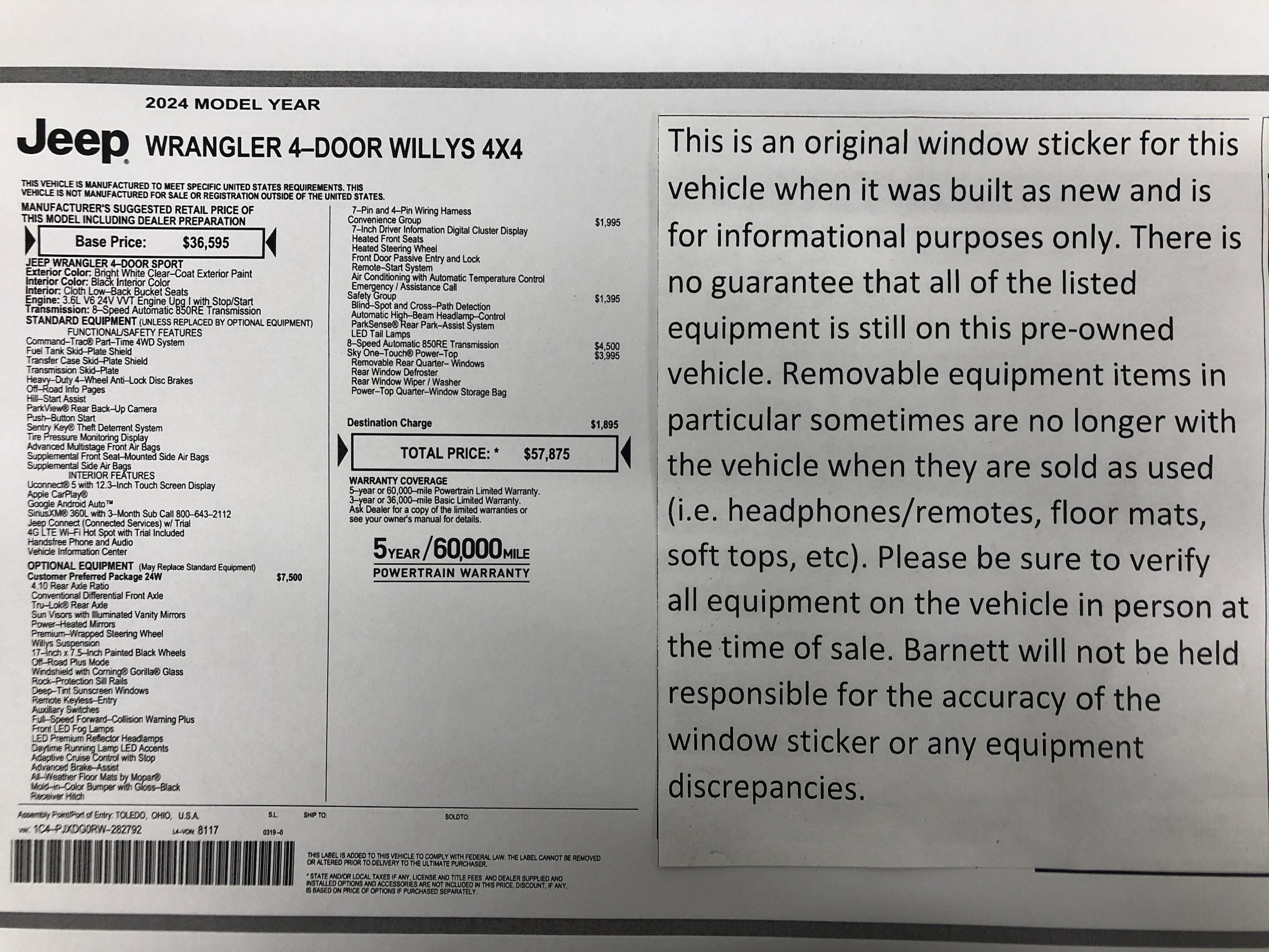 Used 2024 Jeep Wrangler 4-Door Willys with VIN 1C4PJXDG0RW282792 for sale in White Bear Township, Minnesota