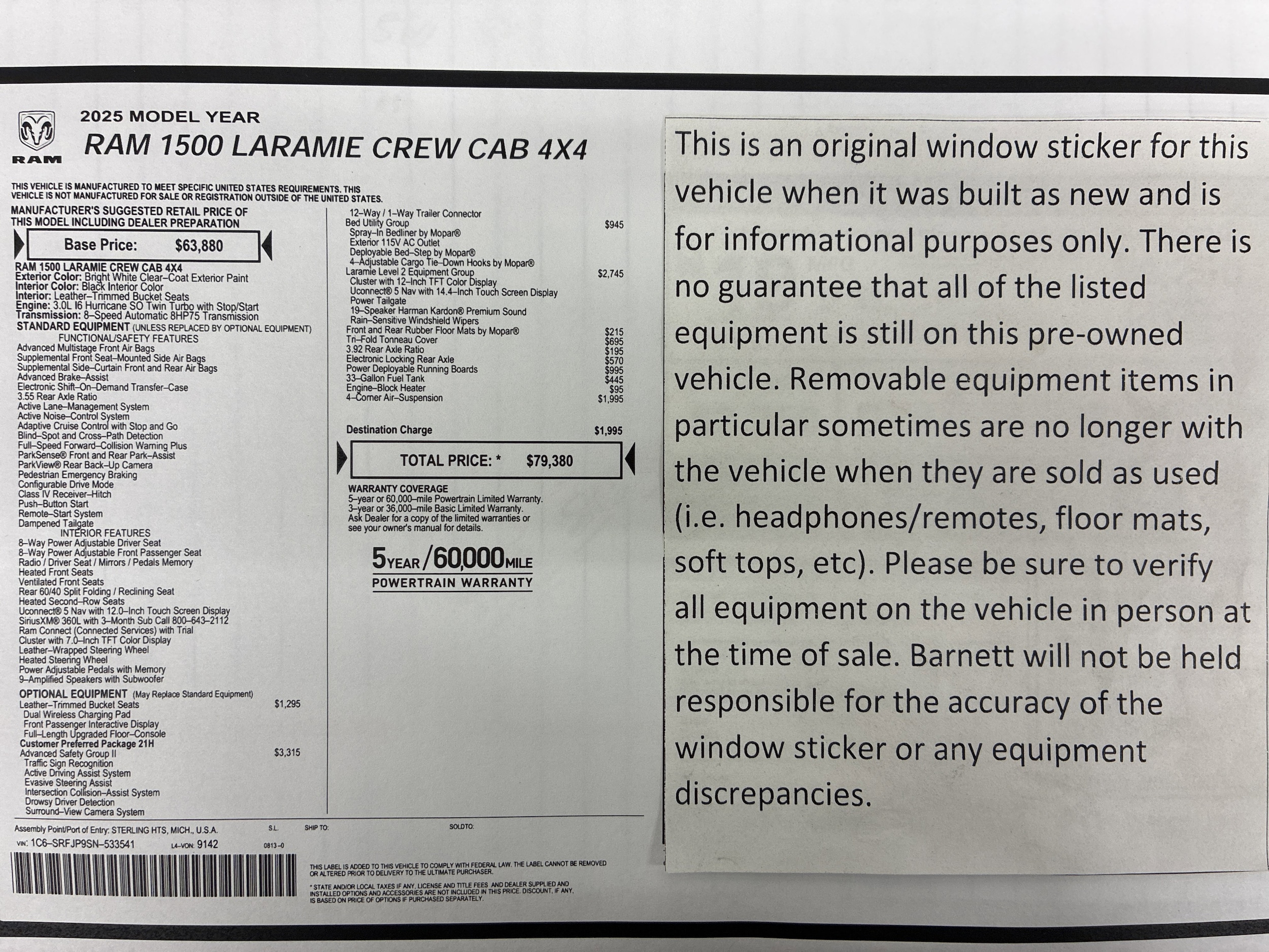 Used 2025 RAM Ram 1500 Pickup Laramie with VIN 1C6SRFJP9SN533541 for sale in White Bear Lake, Minnesota