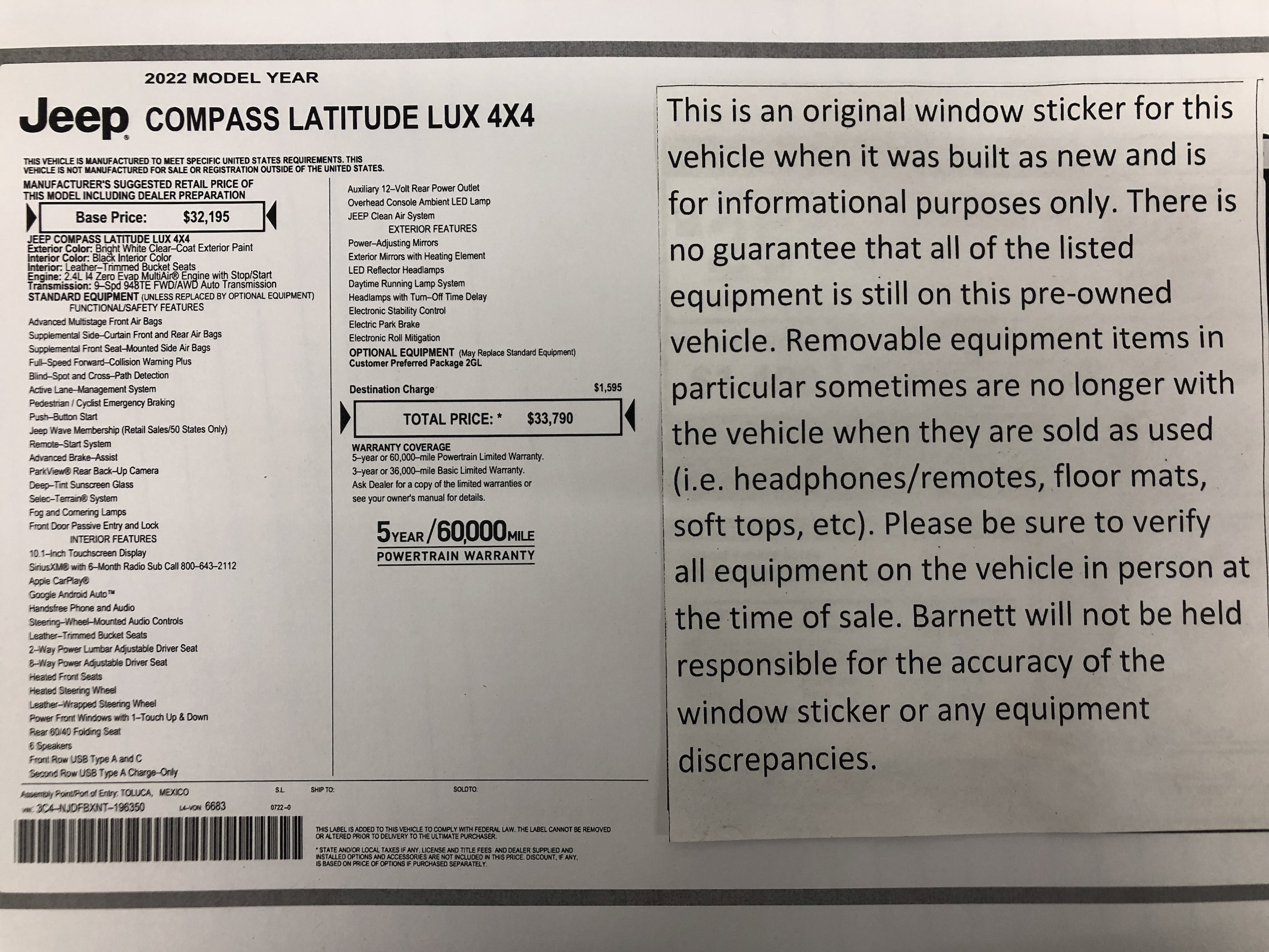 Used 2022 Jeep Compass Latitude Lux with VIN 3C4NJDFBXNT196350 for sale in White Bear Lake, Minnesota