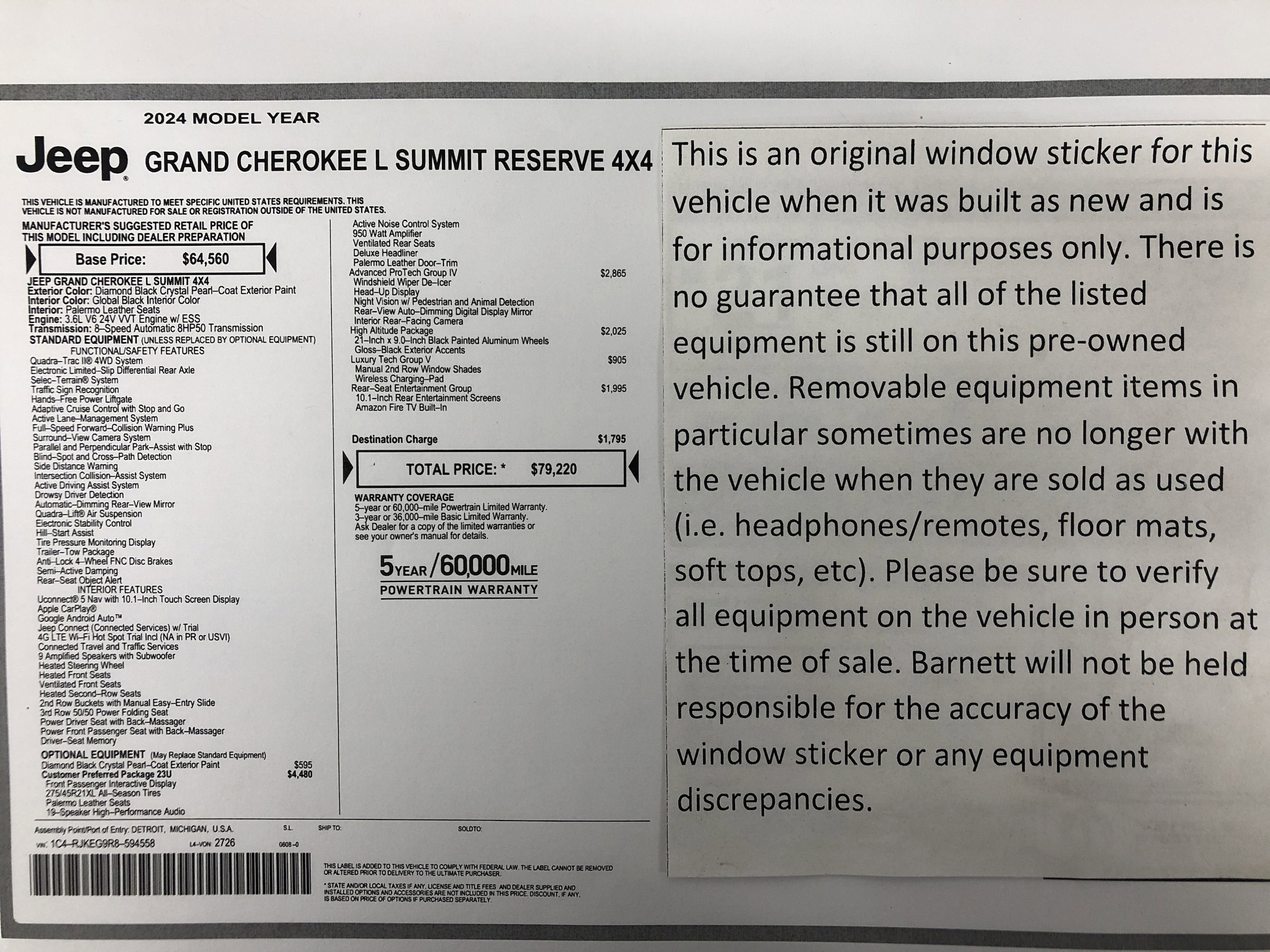 Used 2024 Jeep Grand Cherokee L Summit Reserve with VIN 1C4RJKEG9R8594558 for sale in White Bear Lake, Minnesota