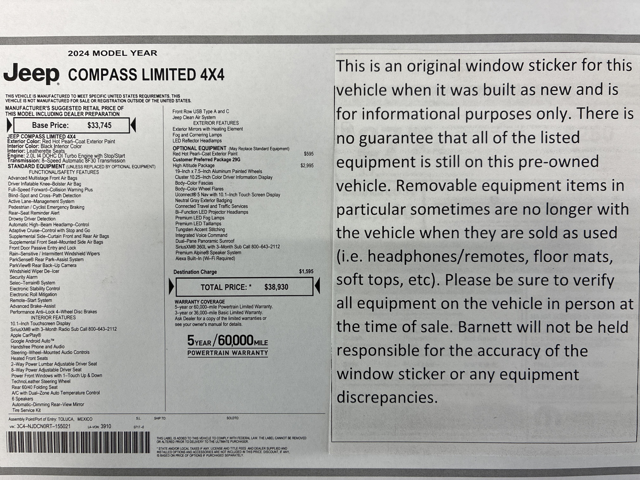 Used 2024 Jeep Compass Limited with VIN 3C4NJDCN0RT155021 for sale in White Bear Township, Minnesota