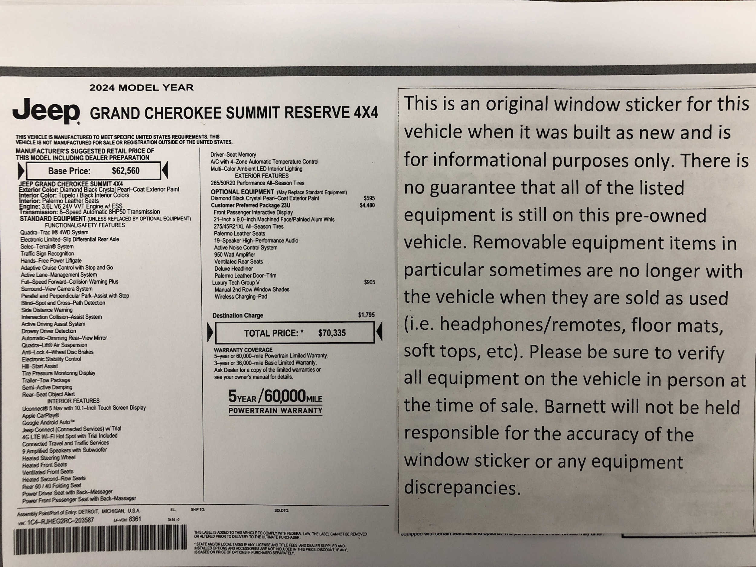 Used 2024 Jeep Grand Cherokee Summit with VIN 1C4RJHEG2RC203587 for sale in White Bear Lake, Minnesota
