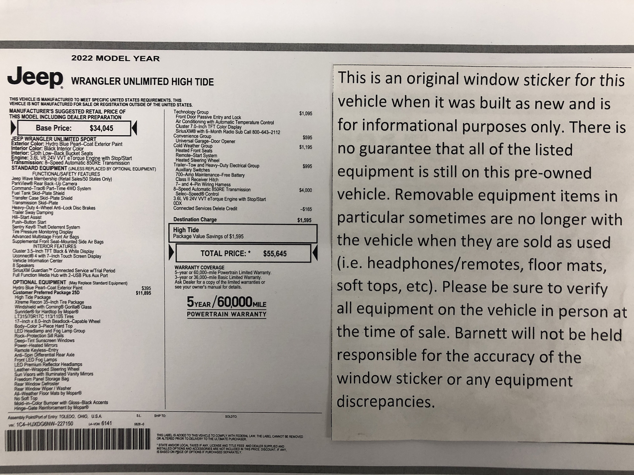 Used 2022 Jeep Wrangler Unlimited High Tide with VIN 1C4HJXDG6NW227150 for sale in White Bear Lake, Minnesota