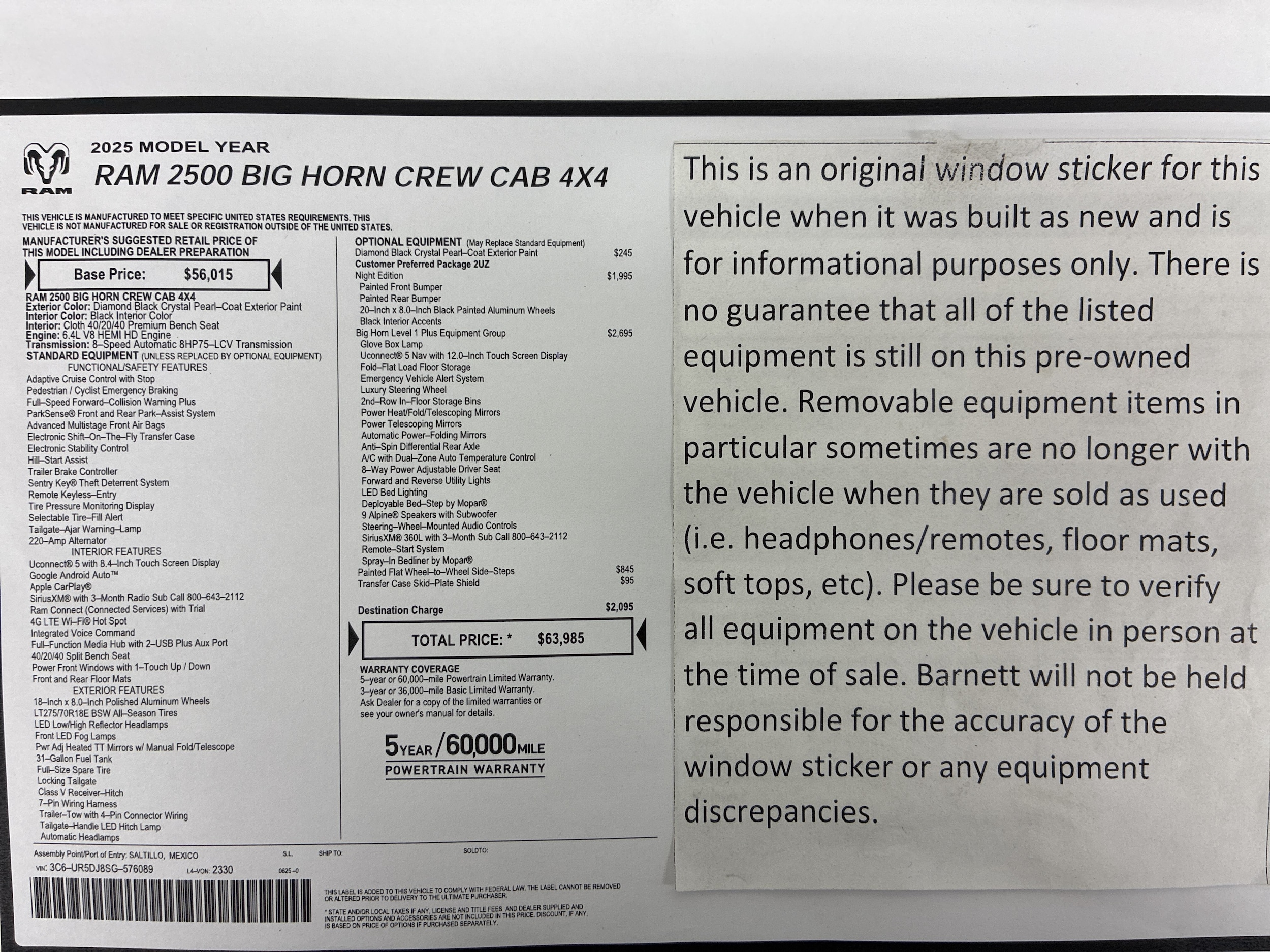 Used 2025 RAM Ram 2500 Pickup Big Horn with VIN 3C6UR5DJ8SG576089 for sale in Saint Paul, Minnesota