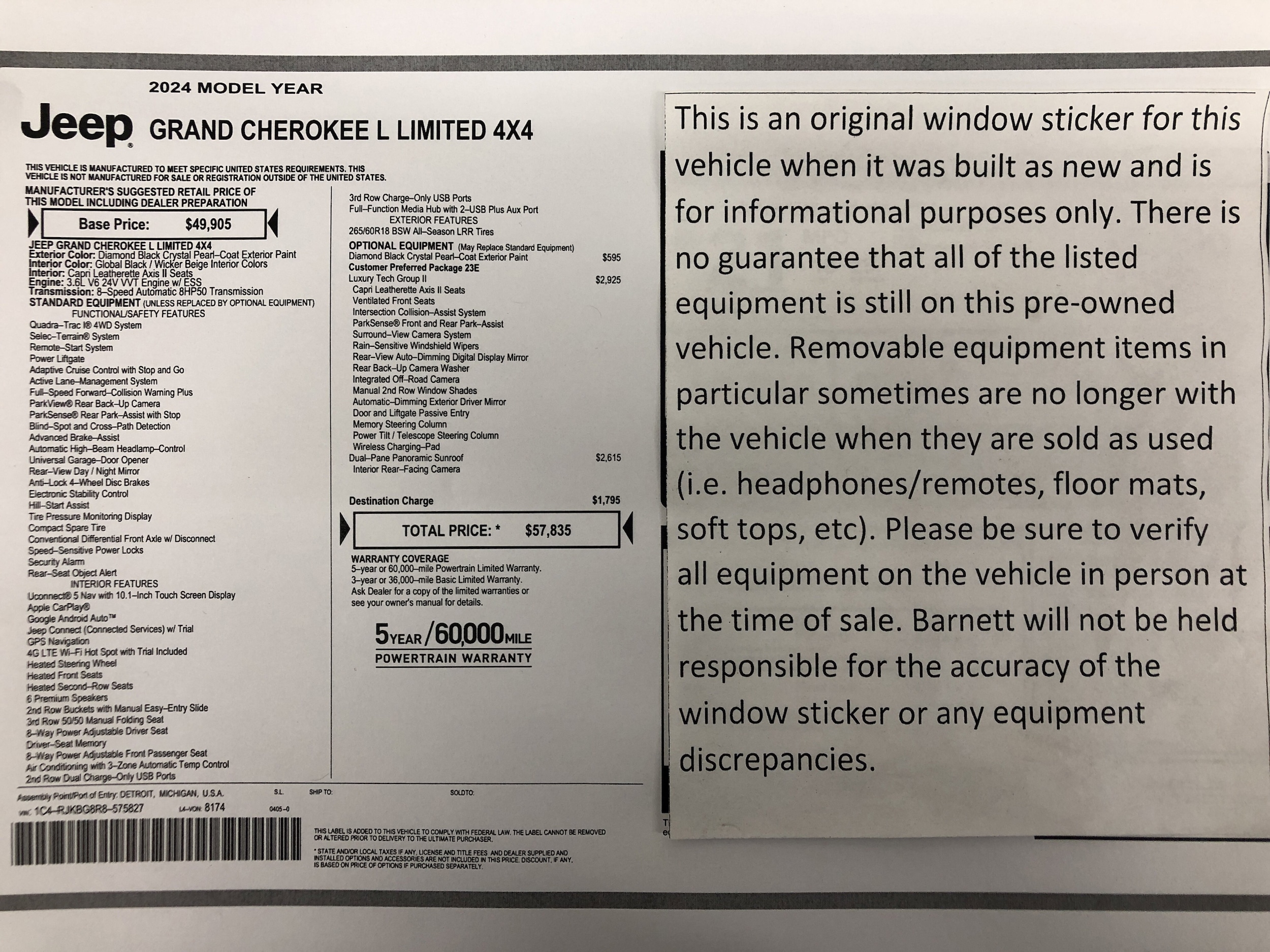 Certified 2024 Jeep Grand Cherokee L Limited with VIN 1C4RJKBG8R8575827 for sale in White Bear Lake, Minnesota