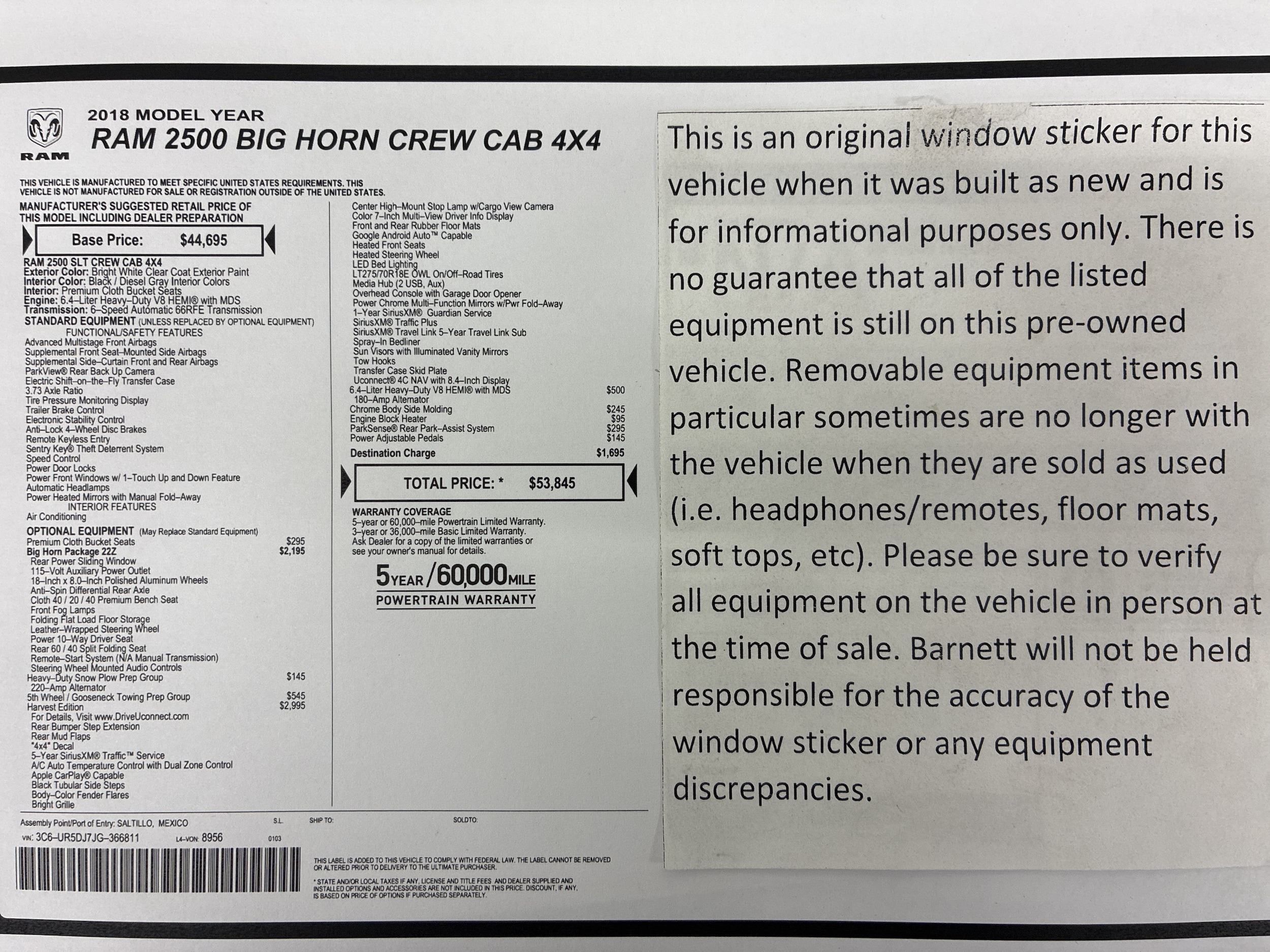 Used 2018 RAM Ram 2500 Pickup Big Horn with VIN 3C6UR5DJ7JG366811 for sale in Saint Paul, Minnesota