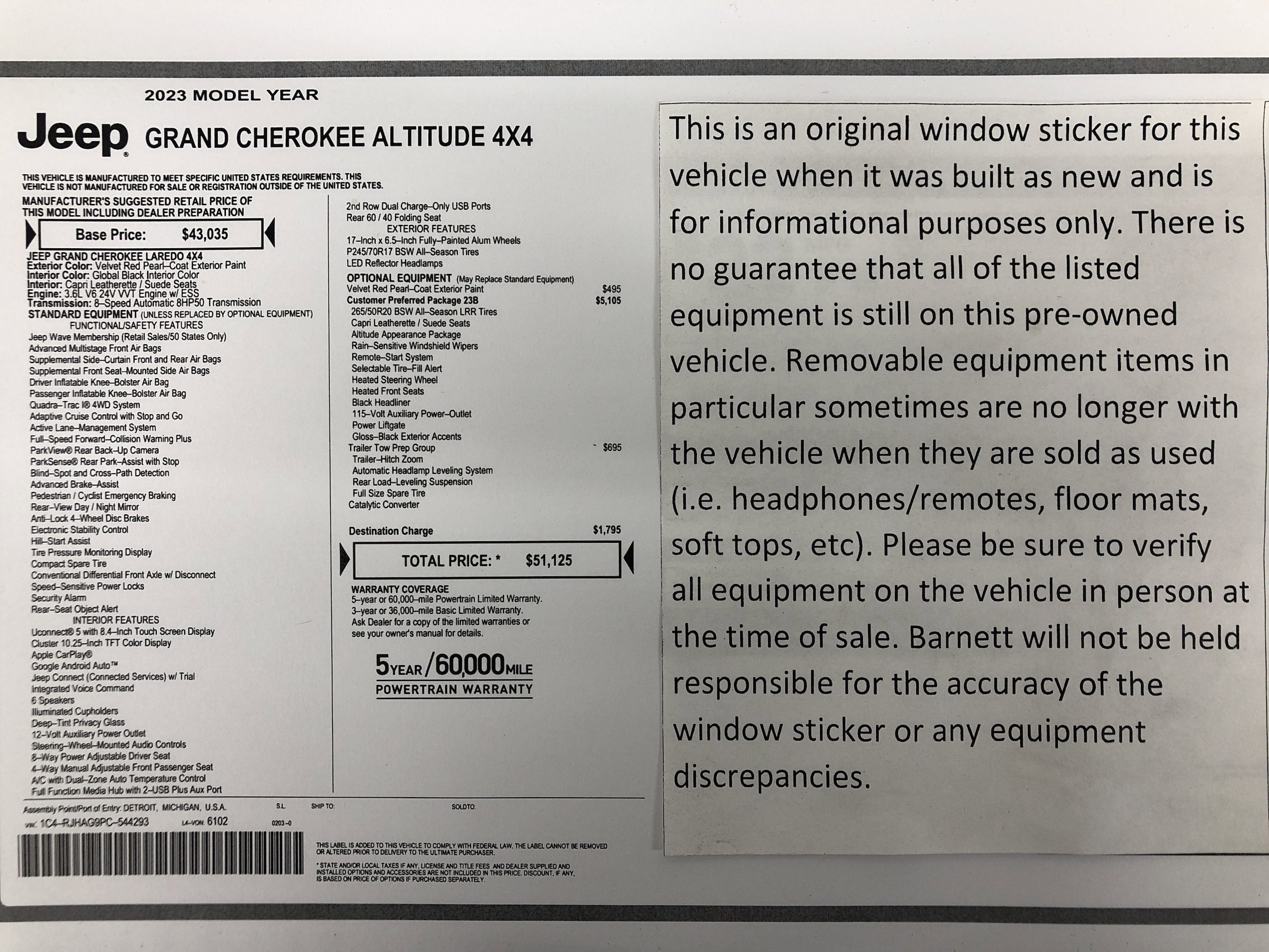 Certified 2023 Jeep Grand Cherokee Altitude with VIN 1C4RJHAG9PC544293 for sale in White Bear Lake, Minnesota