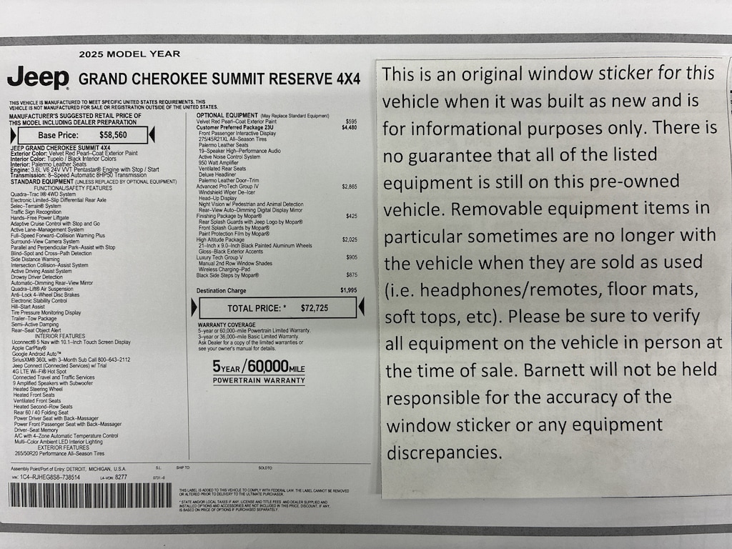 Certified 2025 Jeep Grand Cherokee Summit Reserve SUV