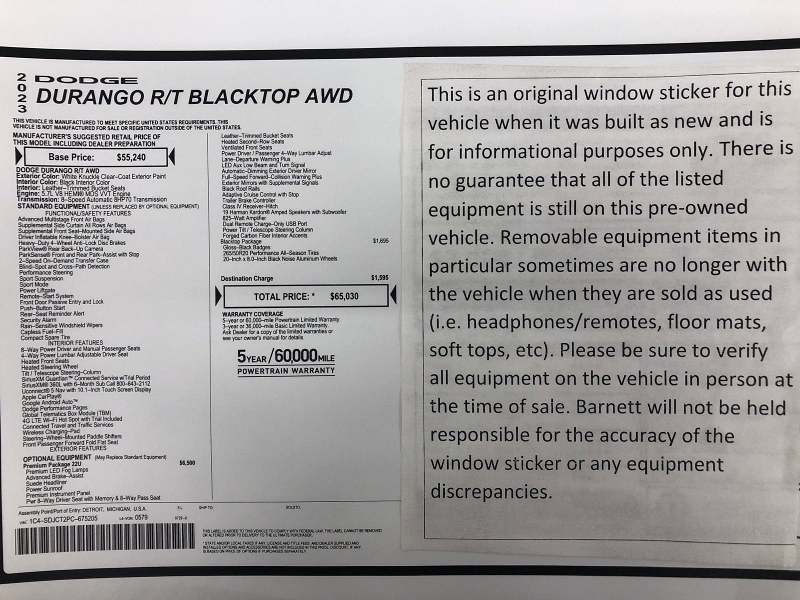 Used 2023 Dodge Durango R/T with VIN 1C4SDJCT2PC675205 for sale in White Bear Lake, Minnesota