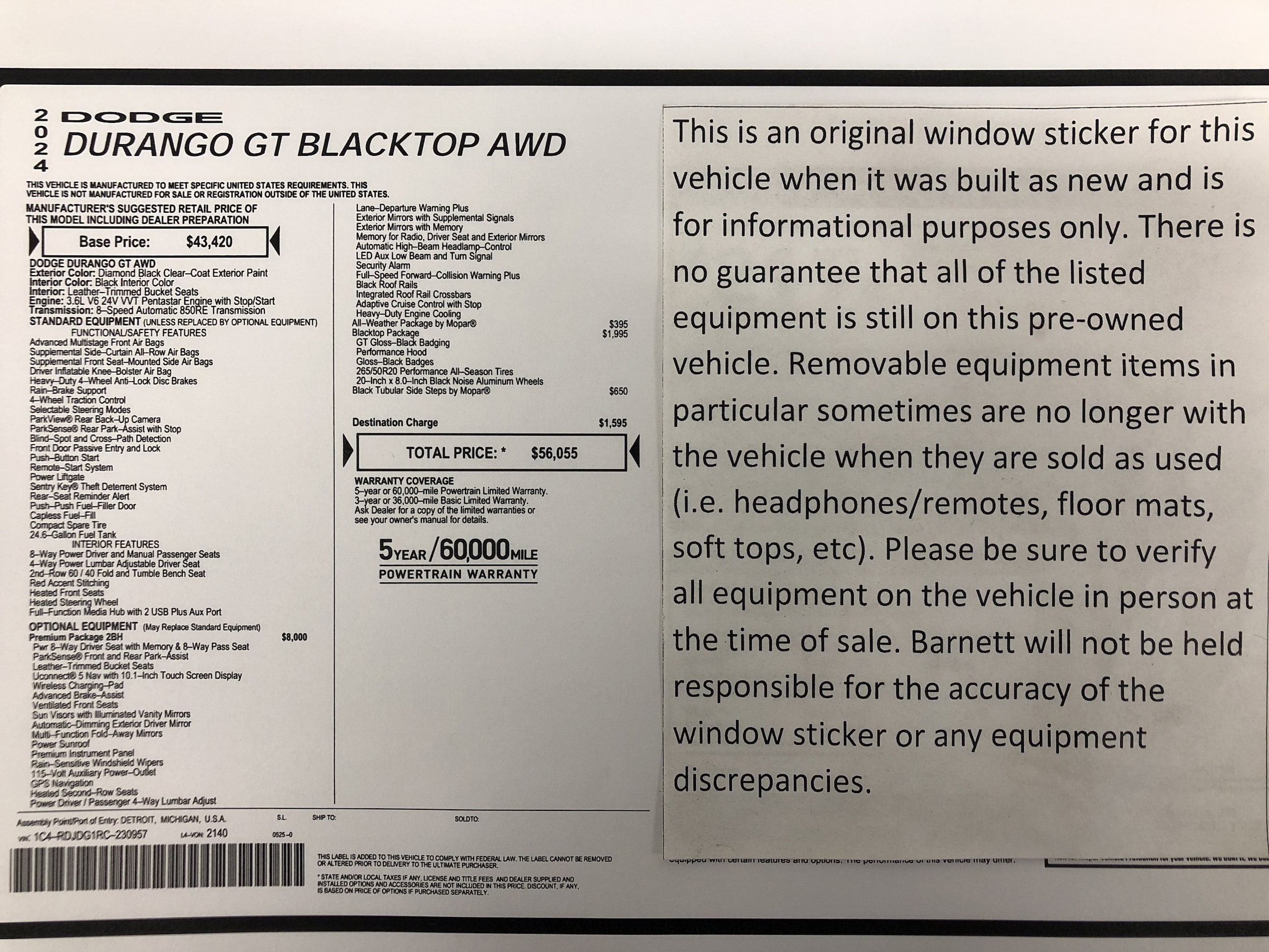 Used 2024 Dodge Durango GT with VIN 1C4RDJDG1RC230957 for sale in White Bear Lake, Minnesota